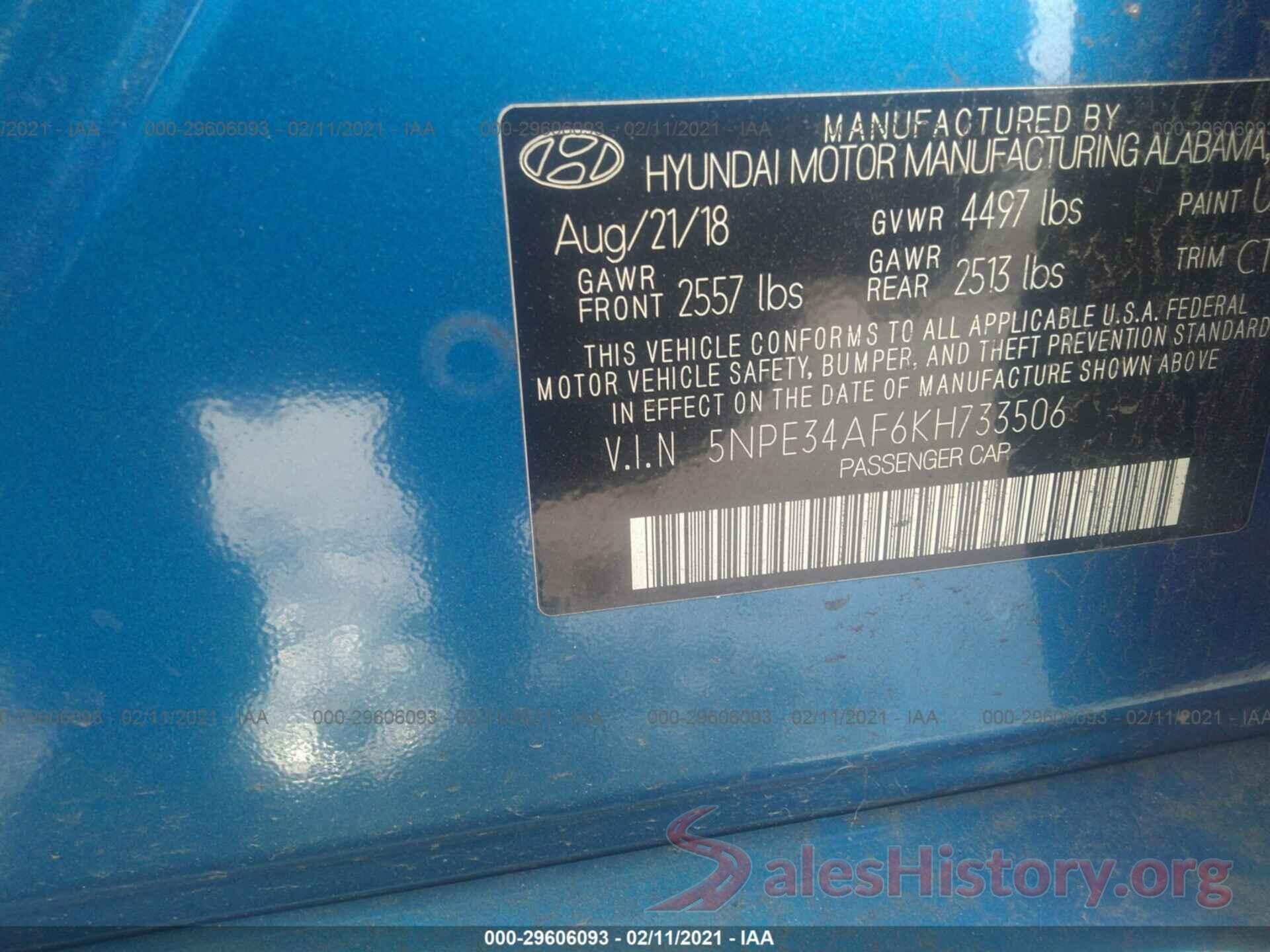 5NPE34AF6KH733506 2019 HYUNDAI SONATA