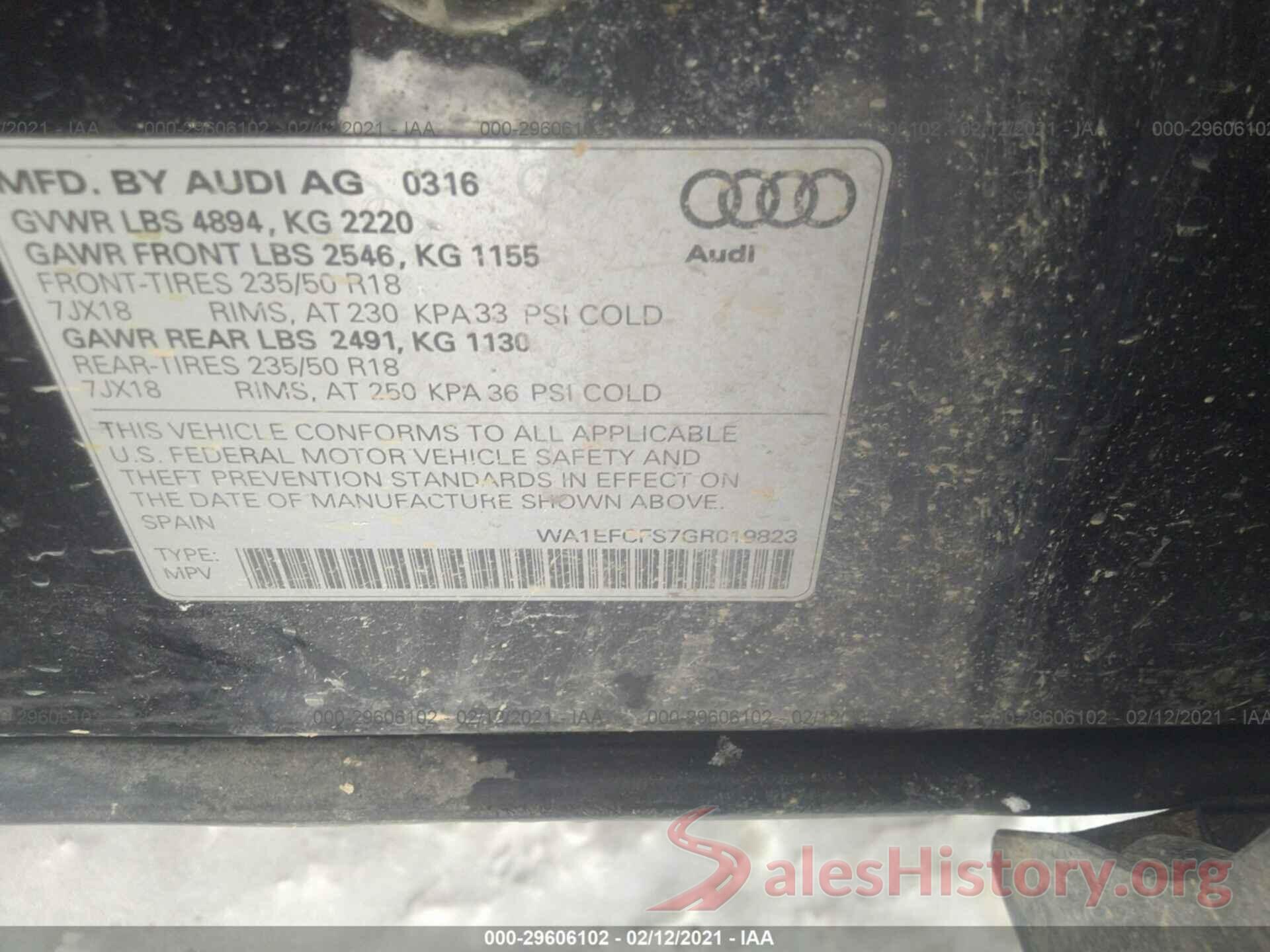 WA1EFCFS7GR019823 2016 AUDI Q3