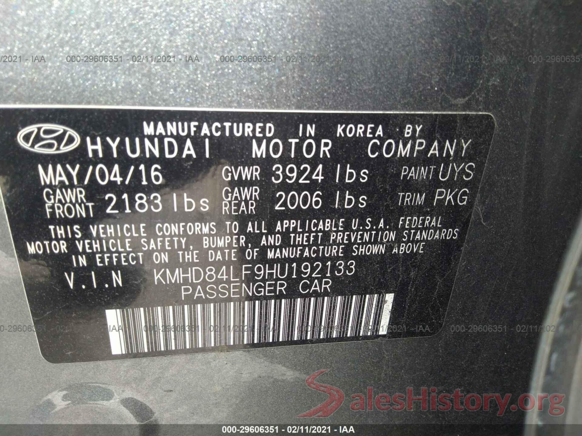 KMHD84LF9HU192133 2017 HYUNDAI ELANTRA