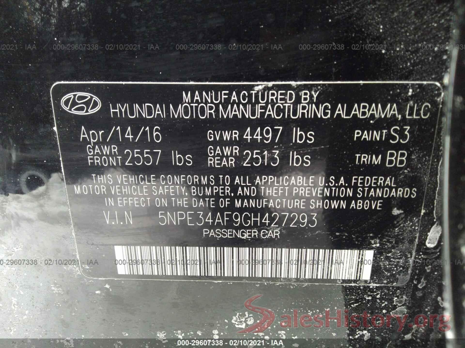 5NPE34AF9GH427293 2016 HYUNDAI SONATA