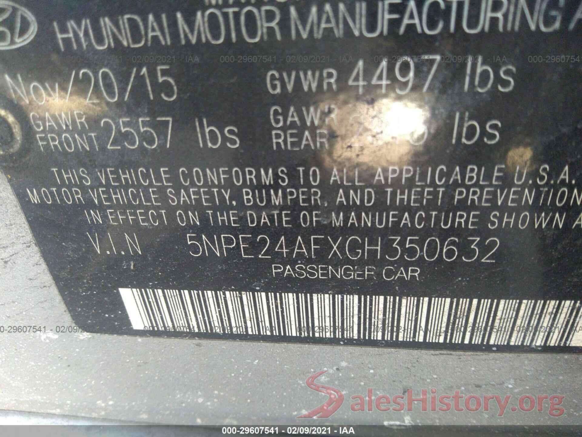 5NPE24AFXGH350632 2016 HYUNDAI SONATA