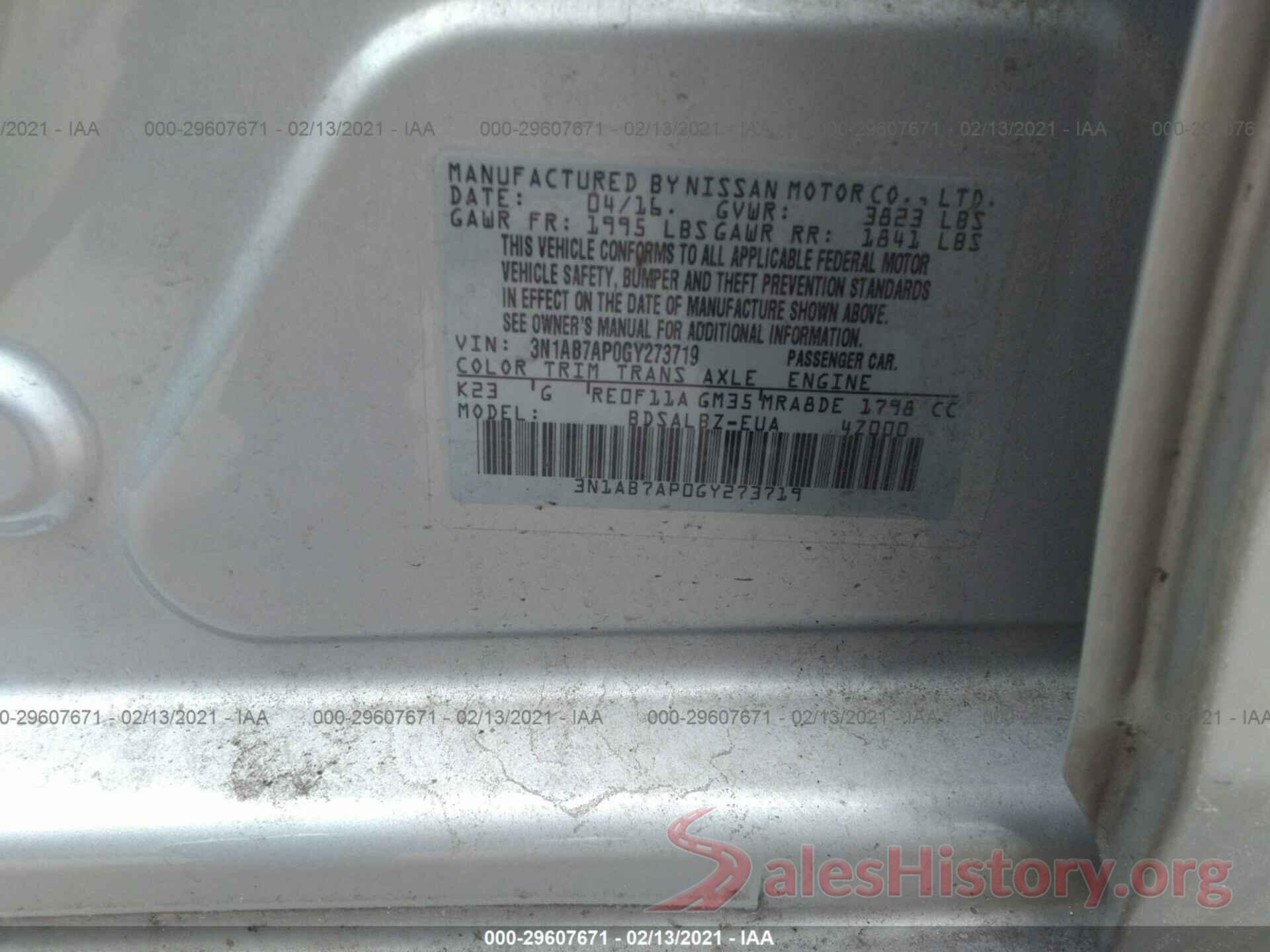 3N1AB7AP0GY273719 2016 NISSAN SENTRA