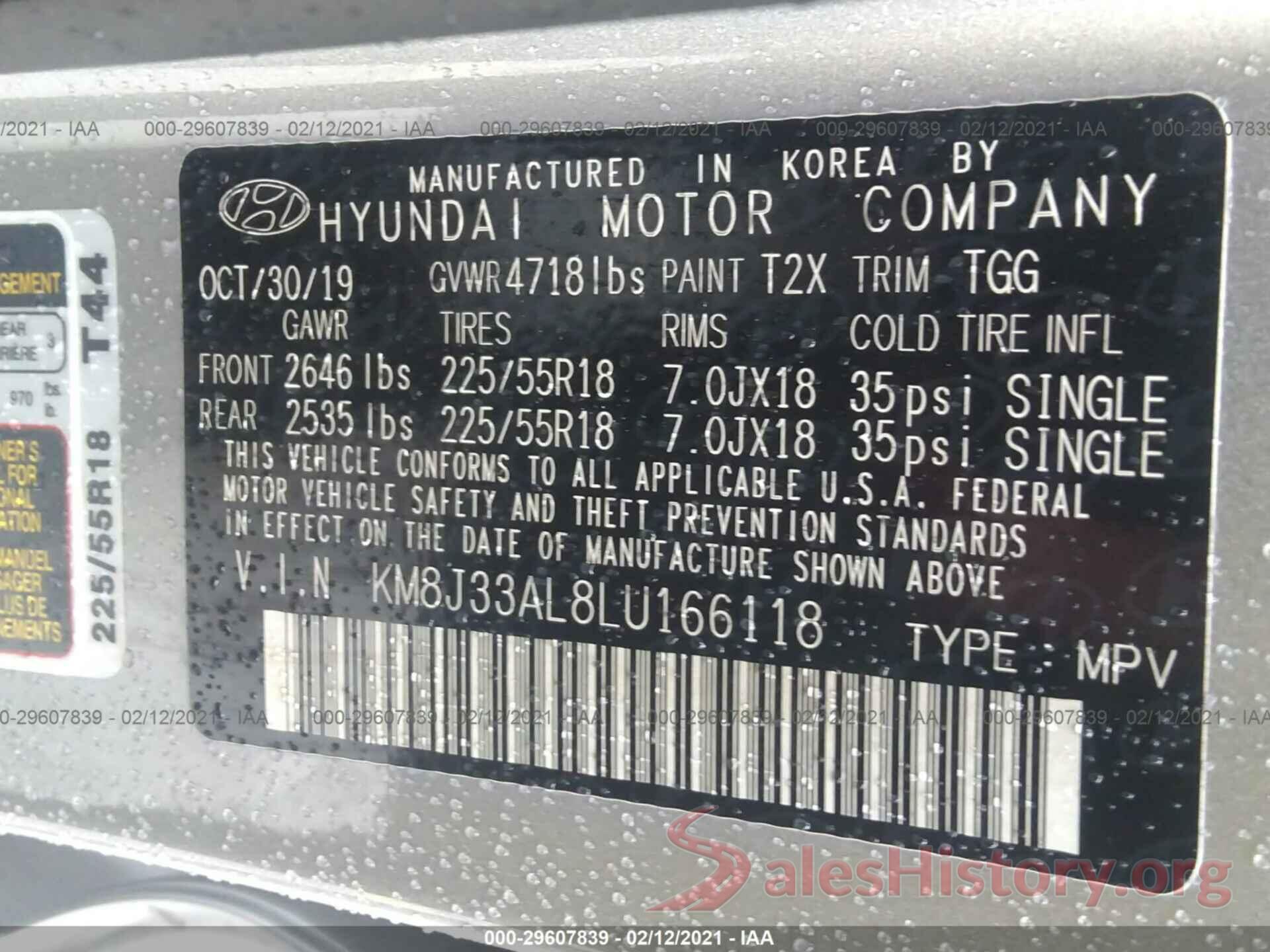 KM8J33AL8LU166118 2020 HYUNDAI TUCSON