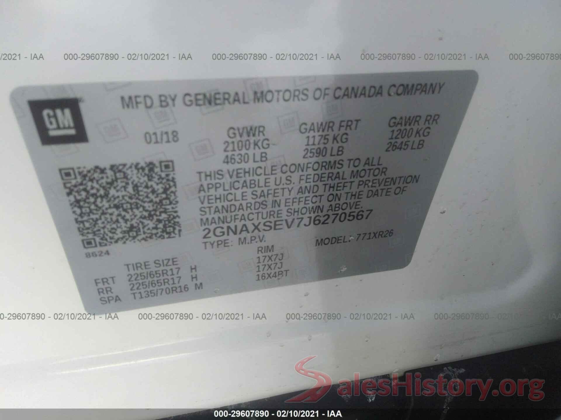 2GNAXSEV7J6270567 2018 CHEVROLET EQUINOX