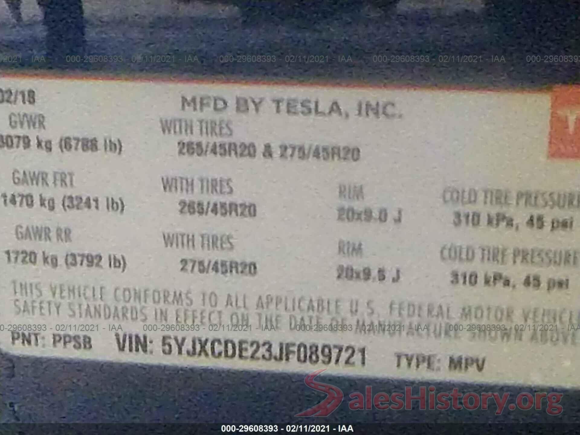 5YJXCDE23JF089721 2018 TESLA MODEL X