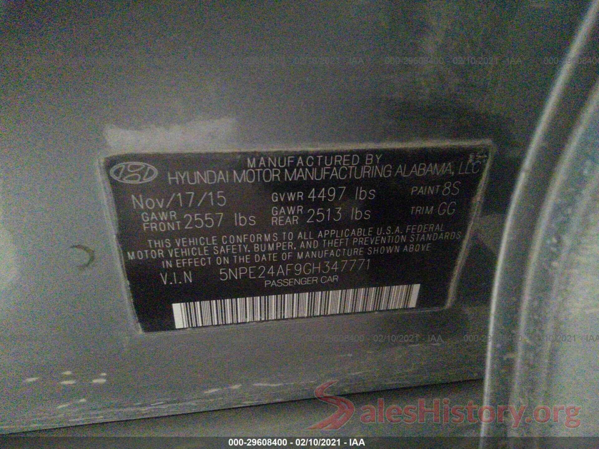 5NPE24AF9GH347771 2016 HYUNDAI SONATA