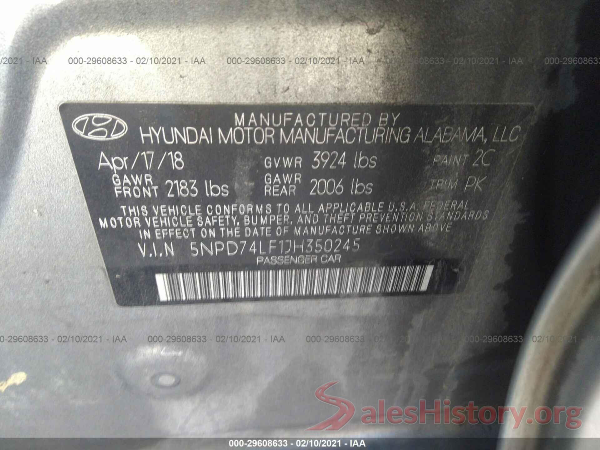 5NPD74LF1JH350245 2018 HYUNDAI ELANTRA