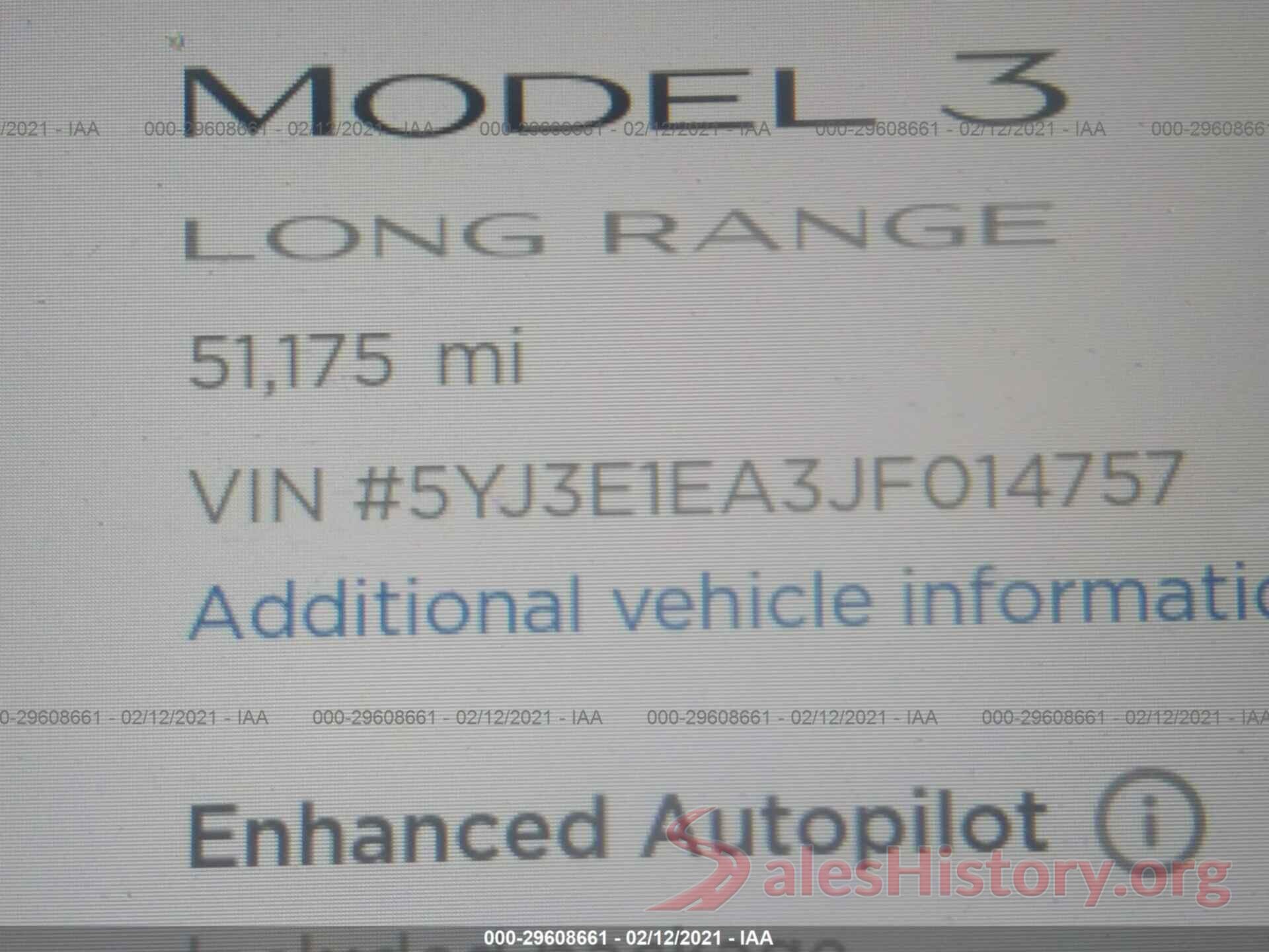 5YJ3E1EA3JF014757 2018 TESLA MODEL 3