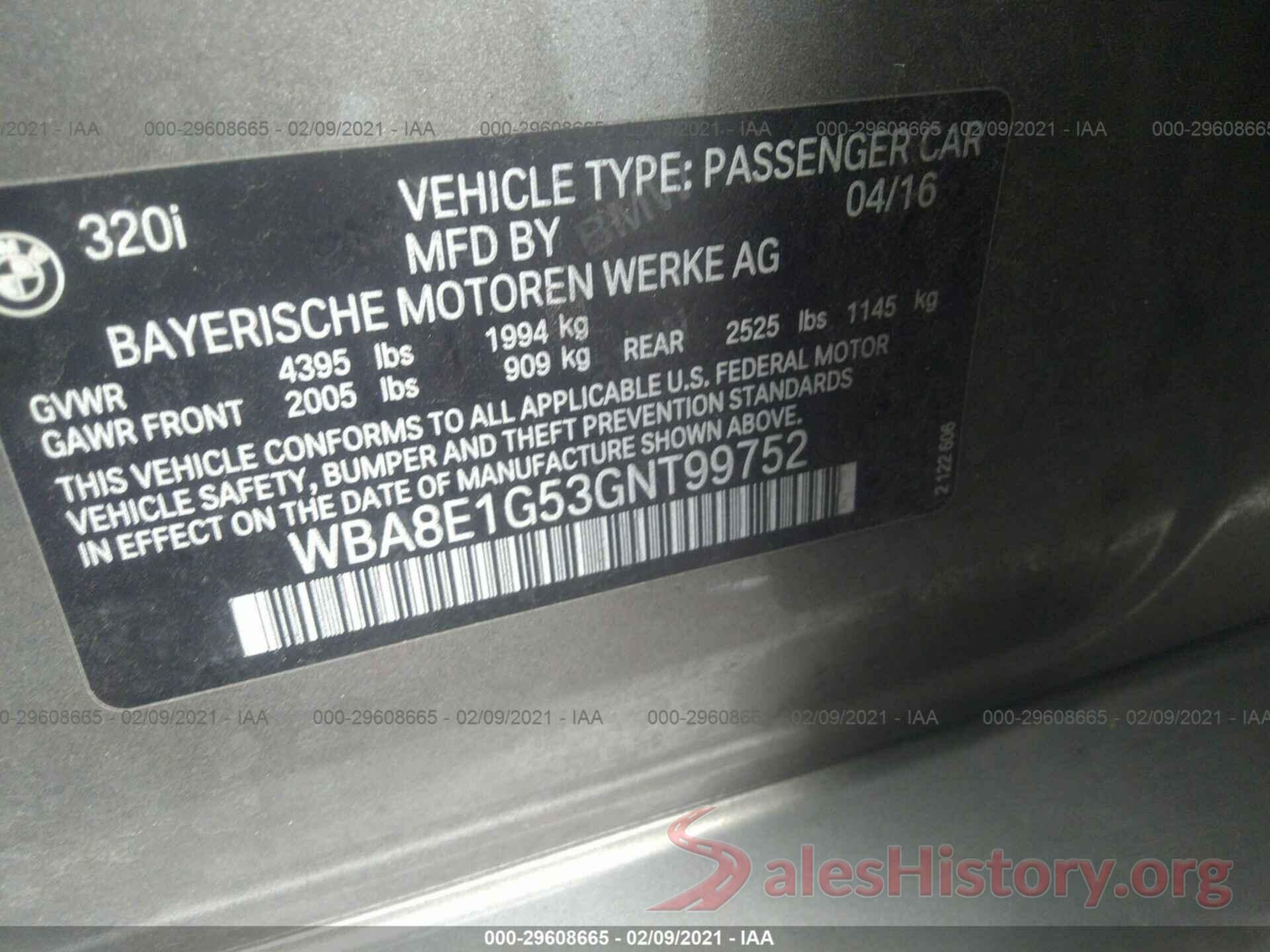 WBA8E1G53GNT99752 2016 BMW 3 SERIES