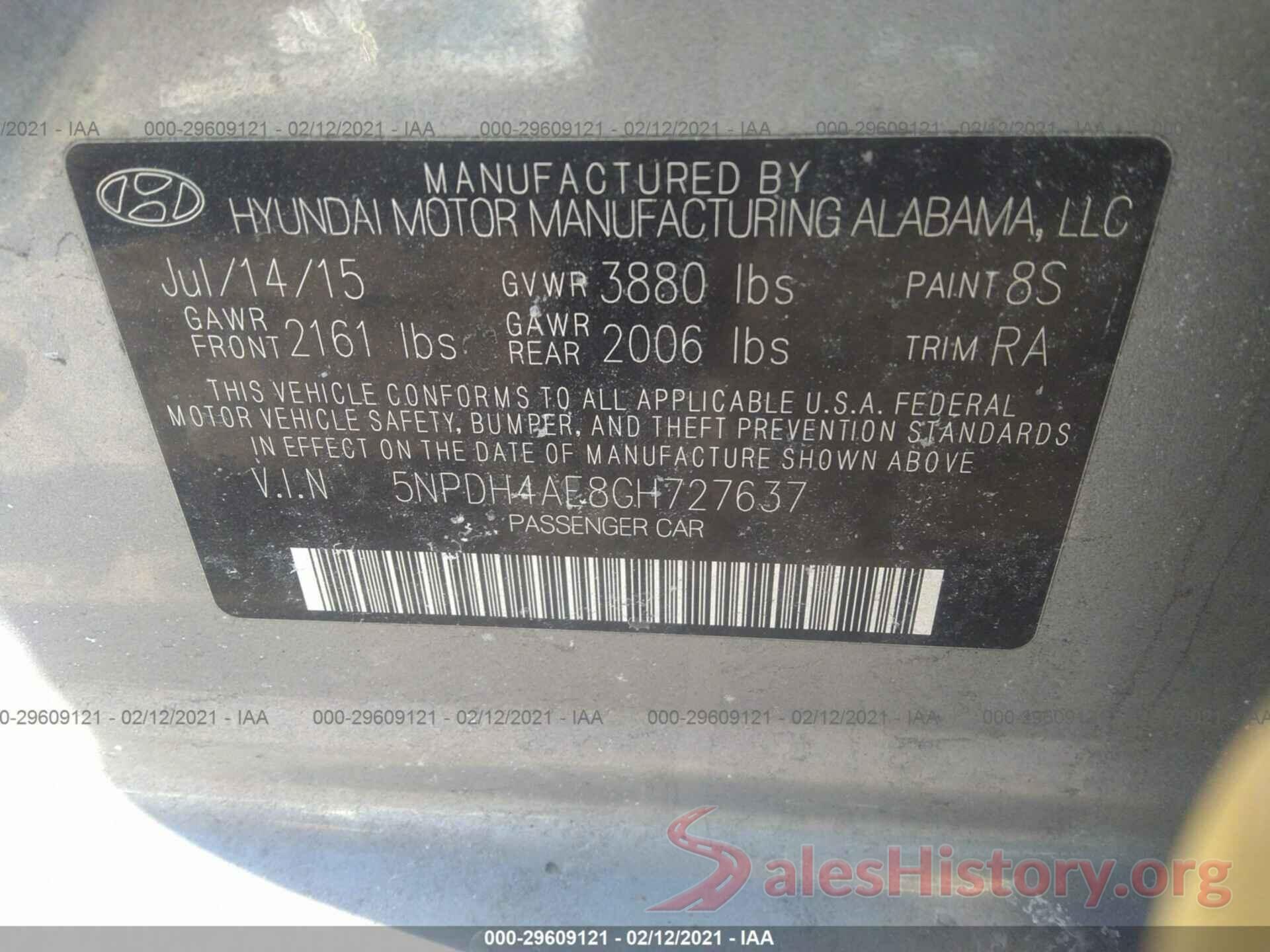 5NPDH4AE8GH727637 2016 HYUNDAI ELANTRA