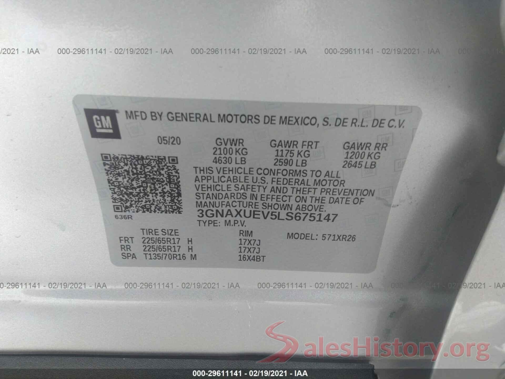 3GNAXUEV5LS675147 2020 CHEVROLET EQUINOX