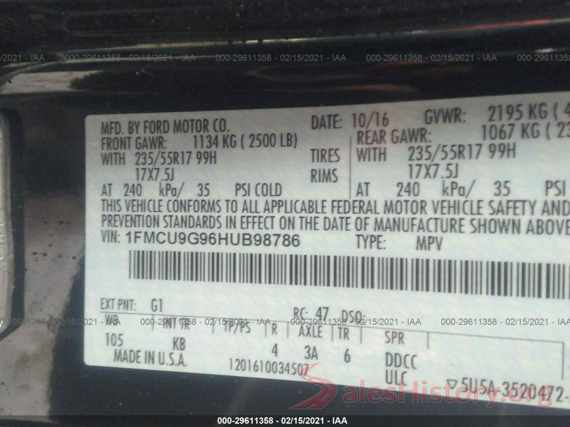 1FMCU9G96HUB98786 2017 FORD ESCAPE