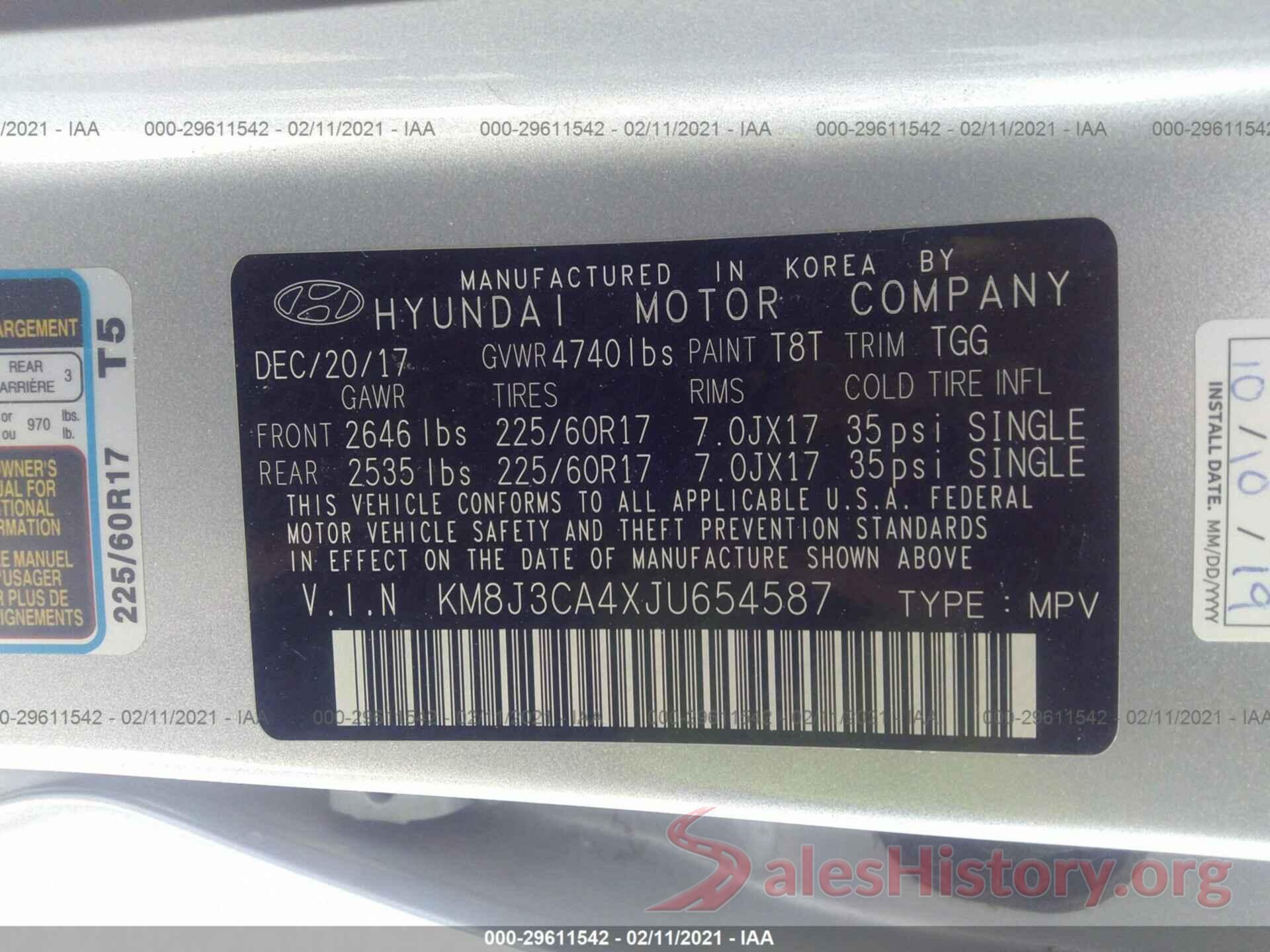 KM8J3CA4XJU654587 2018 HYUNDAI TUCSON