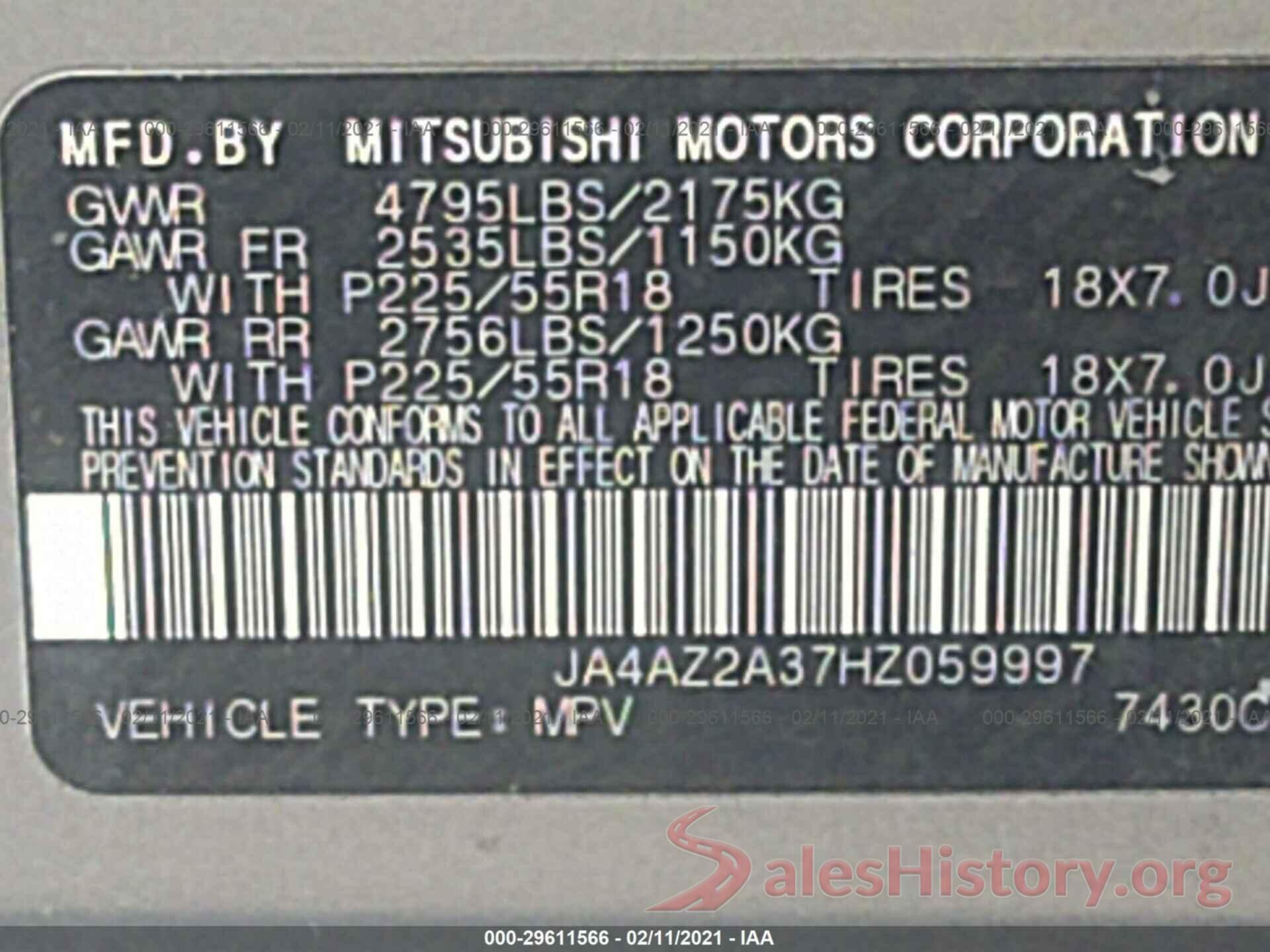 JA4AZ2A37HZ059997 2017 MITSUBISHI OUTLANDER