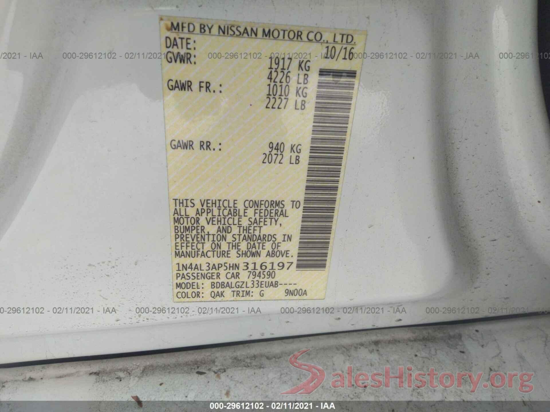 1N4AL3AP5HN316197 2017 NISSAN ALTIMA