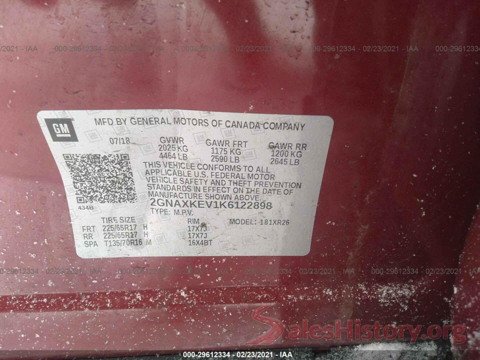 2GNAXKEV1K6122898 2019 CHEVROLET EQUINOX