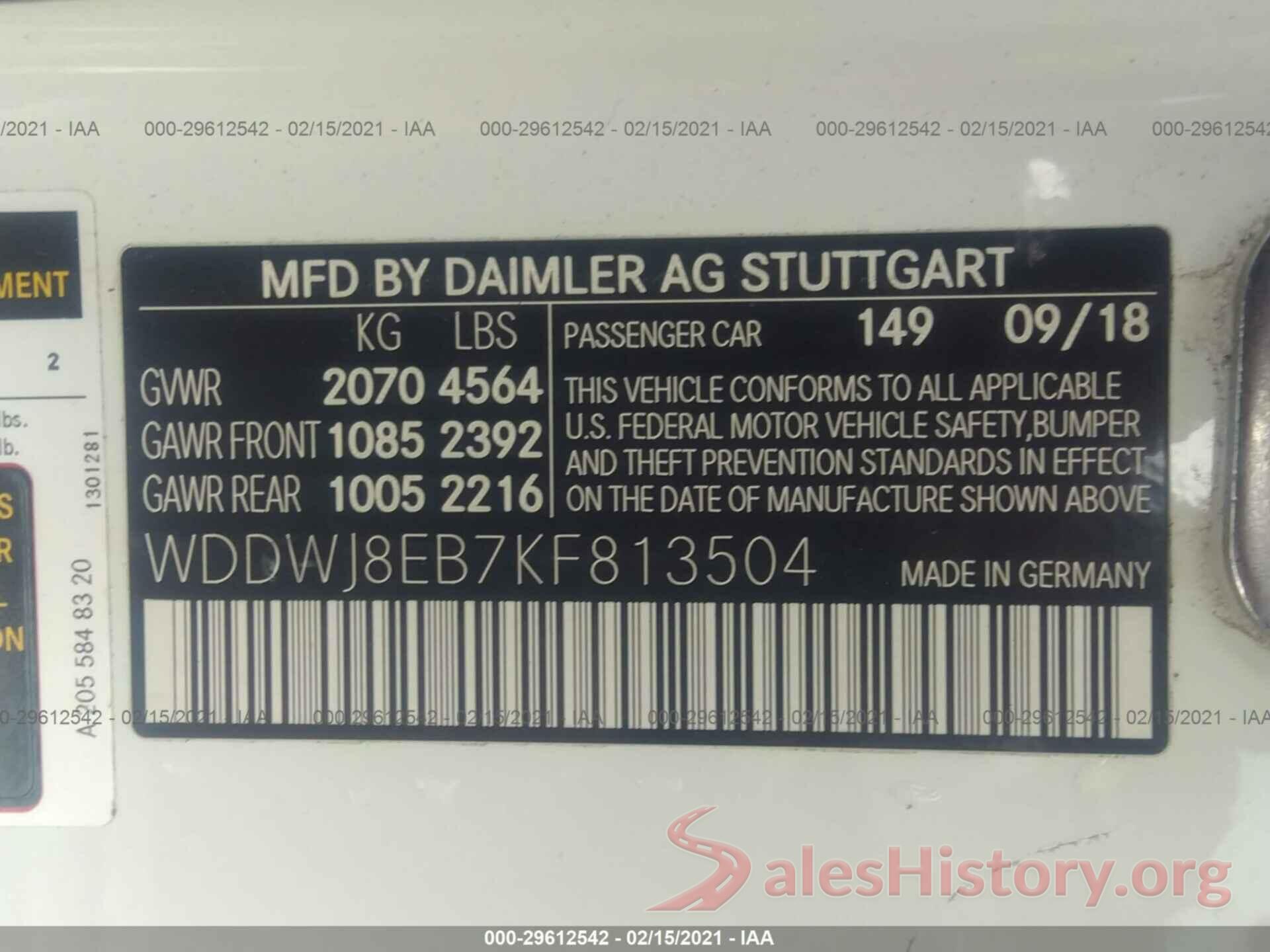 WDDWJ8EB7KF813504 2019 MERCEDES-BENZ C-CLASS