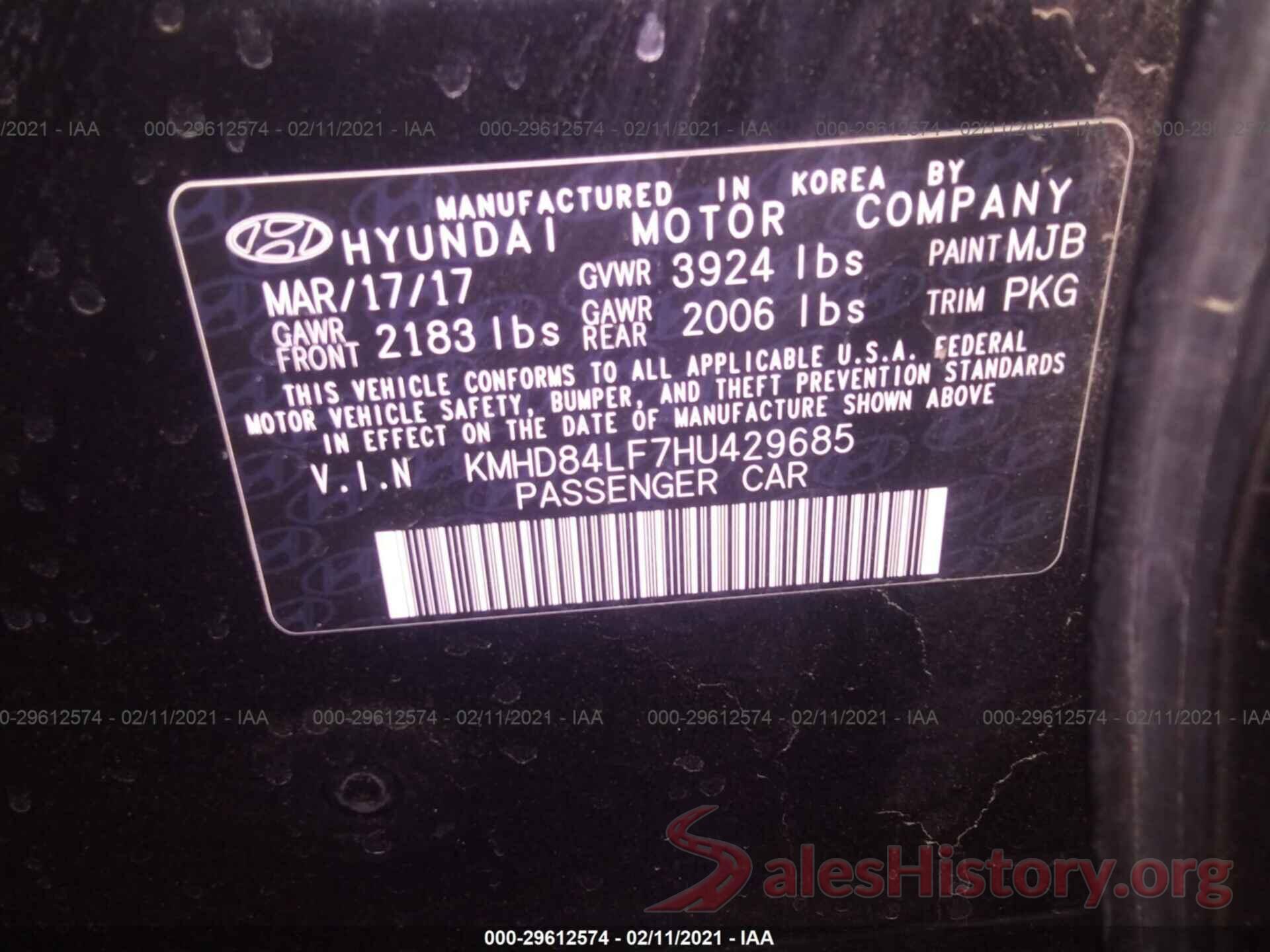 KMHD84LF7HU429685 2017 HYUNDAI ELANTRA