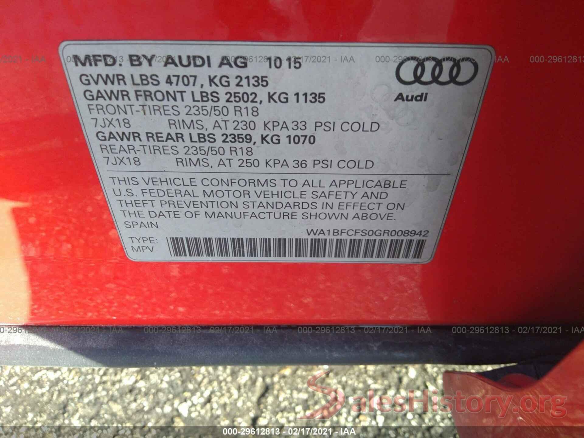 WA1BFCFS0GR008942 2016 AUDI Q3