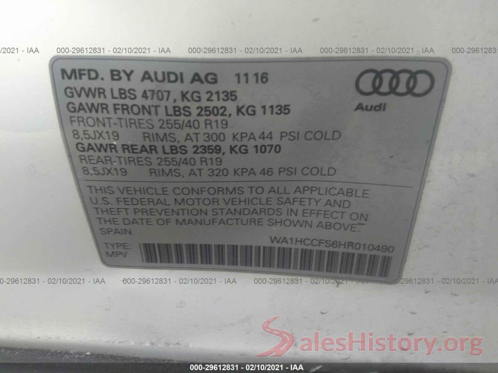 WA1HCCFS6HR010490 2017 AUDI Q3