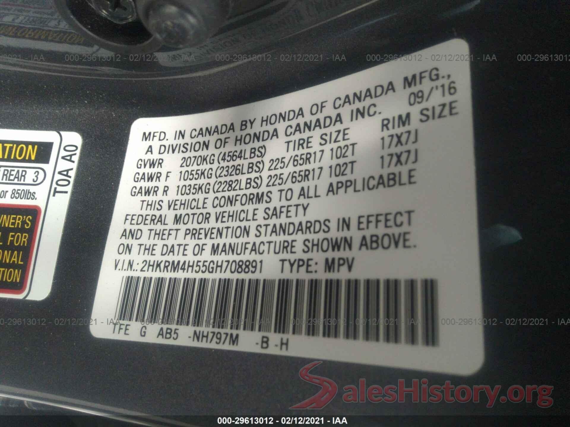 2HKRM4H55GH708891 2016 HONDA CR-V