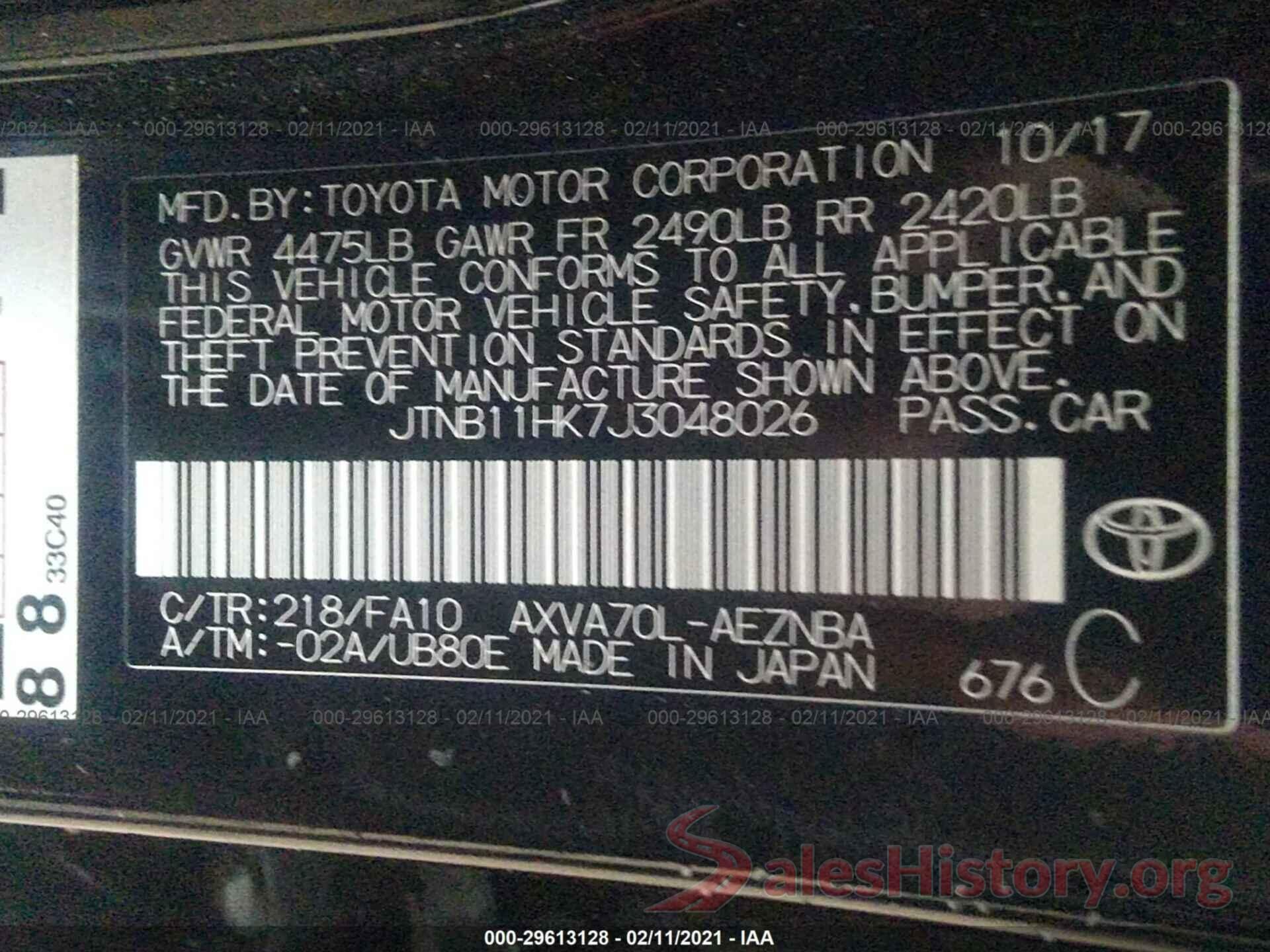 JTNB11HK7J3048026 2018 TOYOTA CAMRY