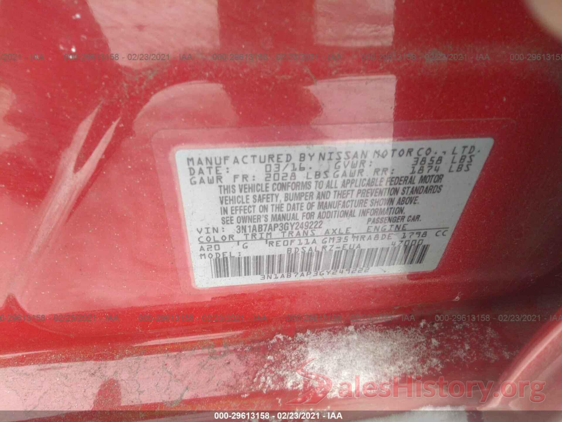 3N1AB7AP3GY249222 2016 NISSAN SENTRA