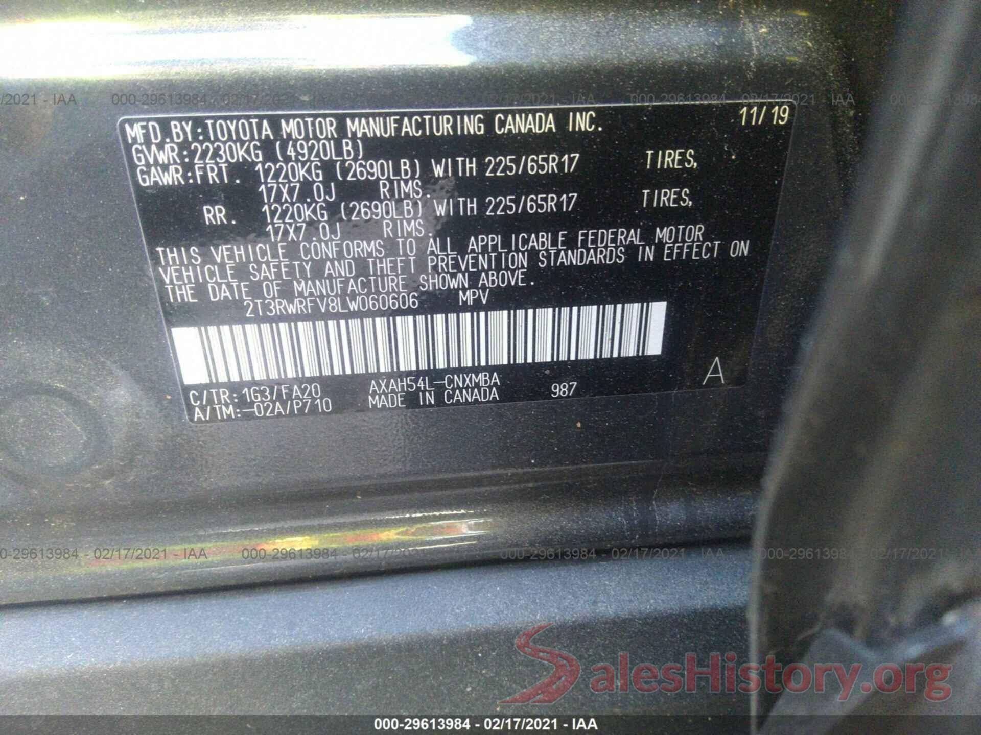 2T3RWRFV8LW060606 2020 TOYOTA RAV4