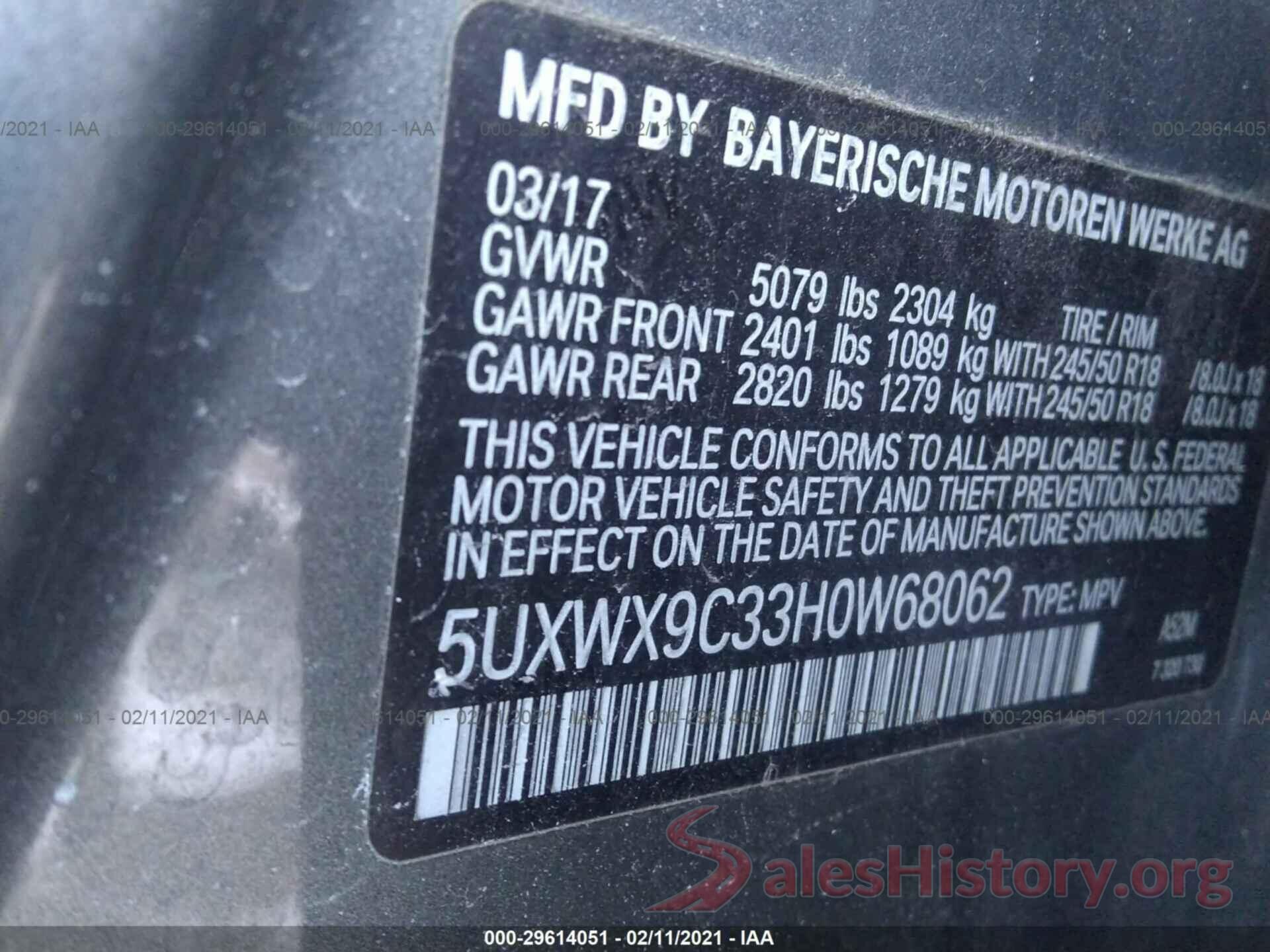 5UXWX9C33H0W68062 2017 BMW X3