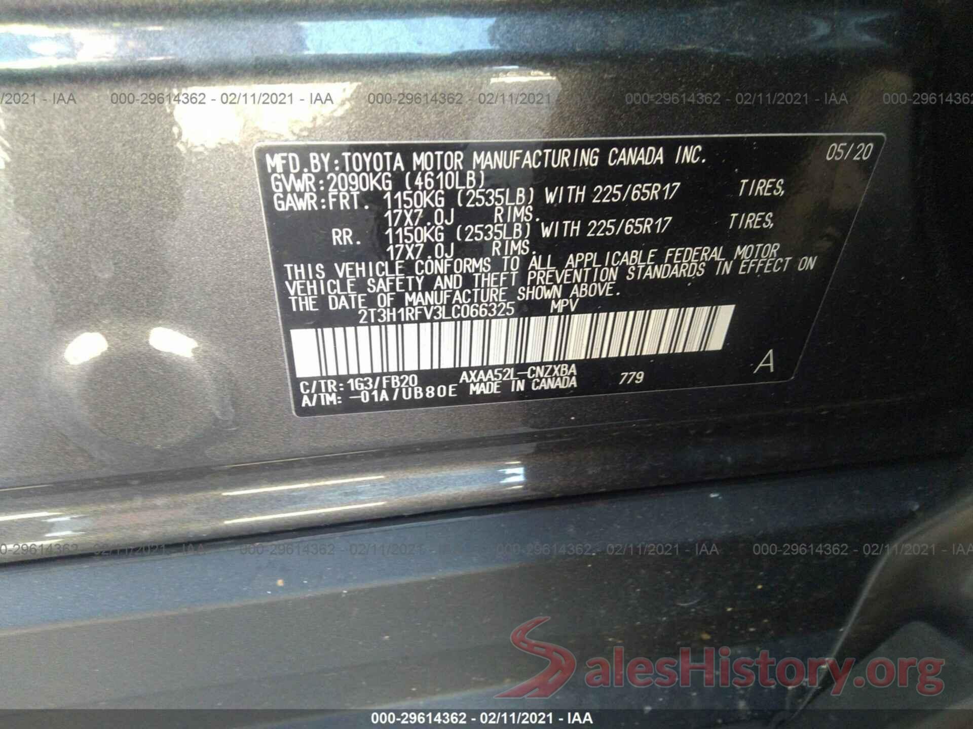 2T3H1RFV3LC066325 2020 TOYOTA RAV4