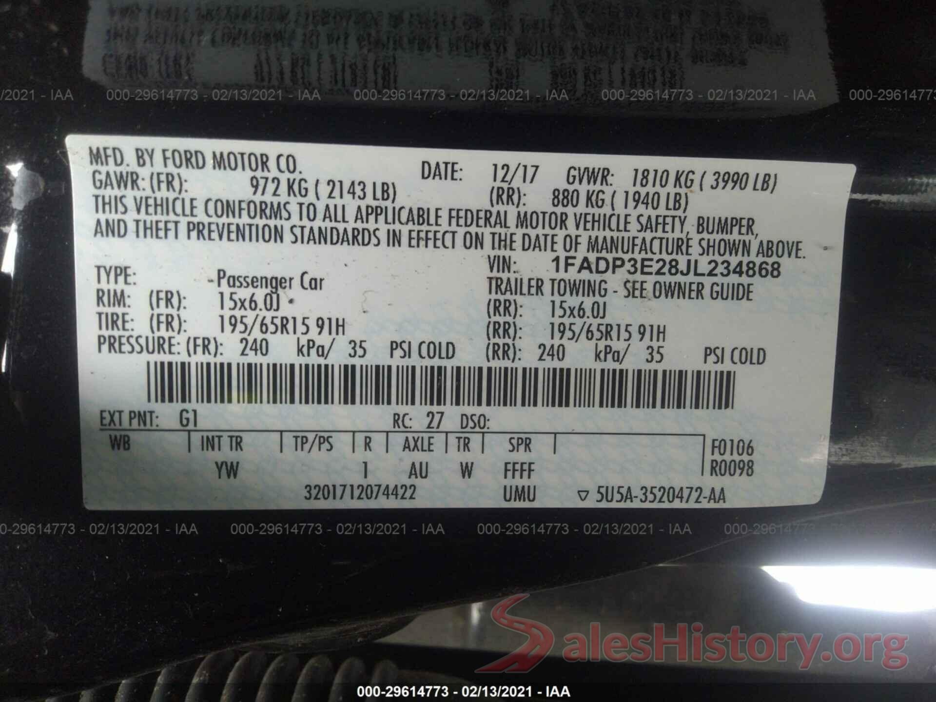 1FADP3E28JL234868 2018 FORD FOCUS