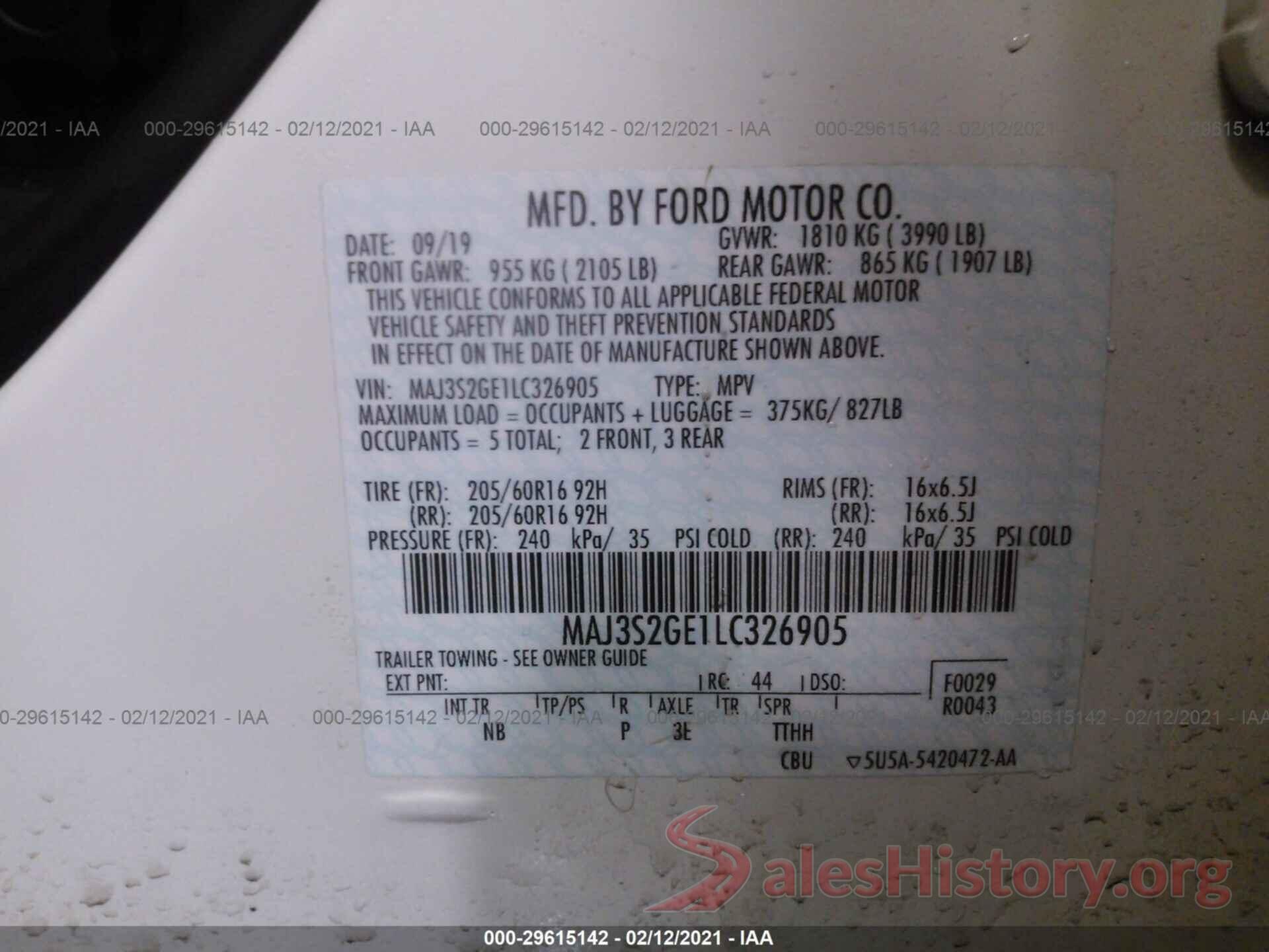 MAJ3S2GE1LC326905 2020 FORD ECOSPORT