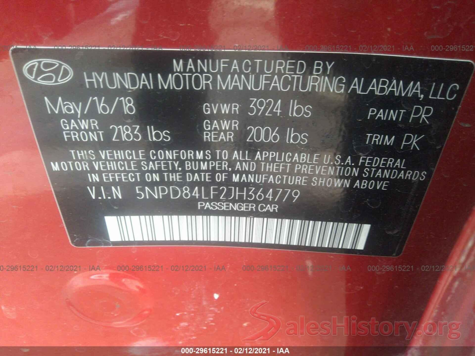 5NPD84LF2JH364779 2018 HYUNDAI ELANTRA