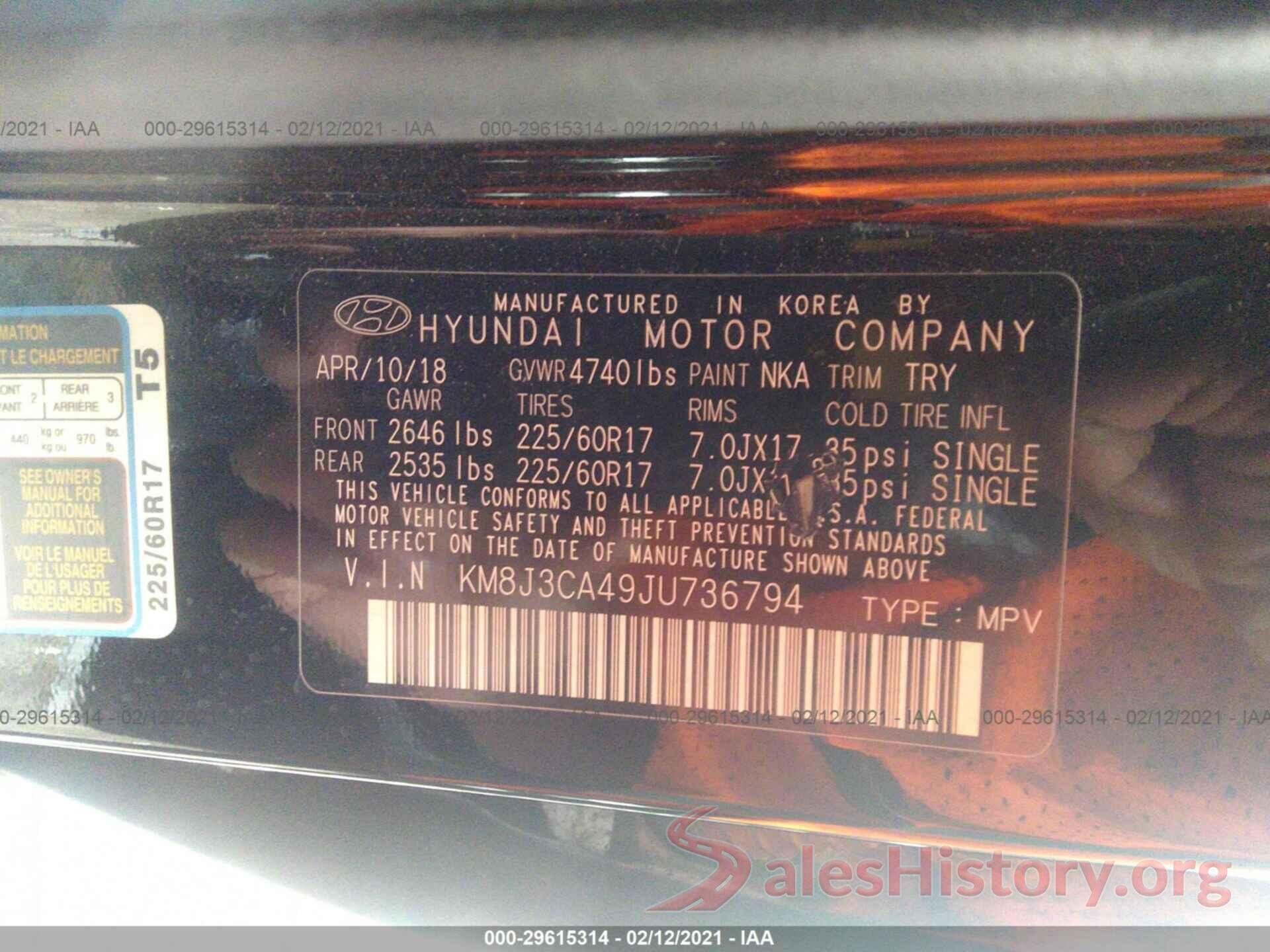 KM8J3CA49JU736794 2018 HYUNDAI TUCSON