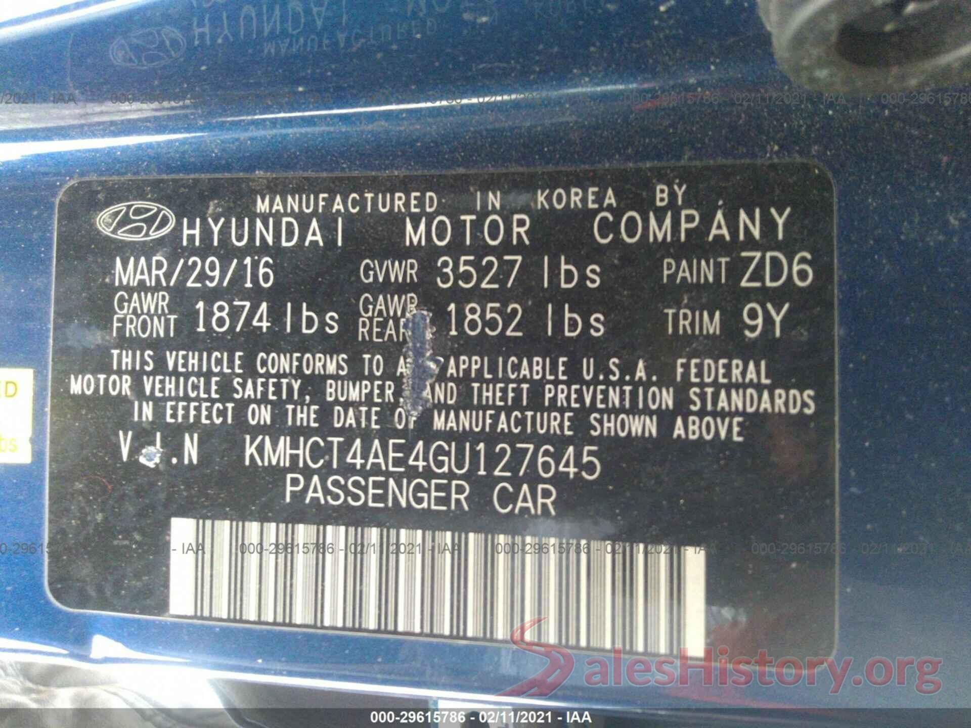 KMHCT4AE4GU127645 2016 HYUNDAI ACCENT