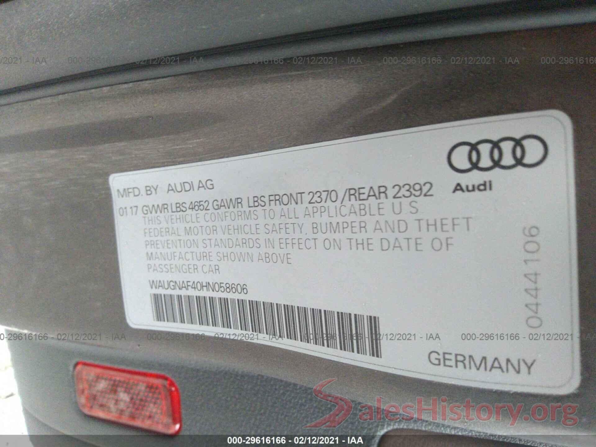 WAUGNAF40HN058606 2017 AUDI A4