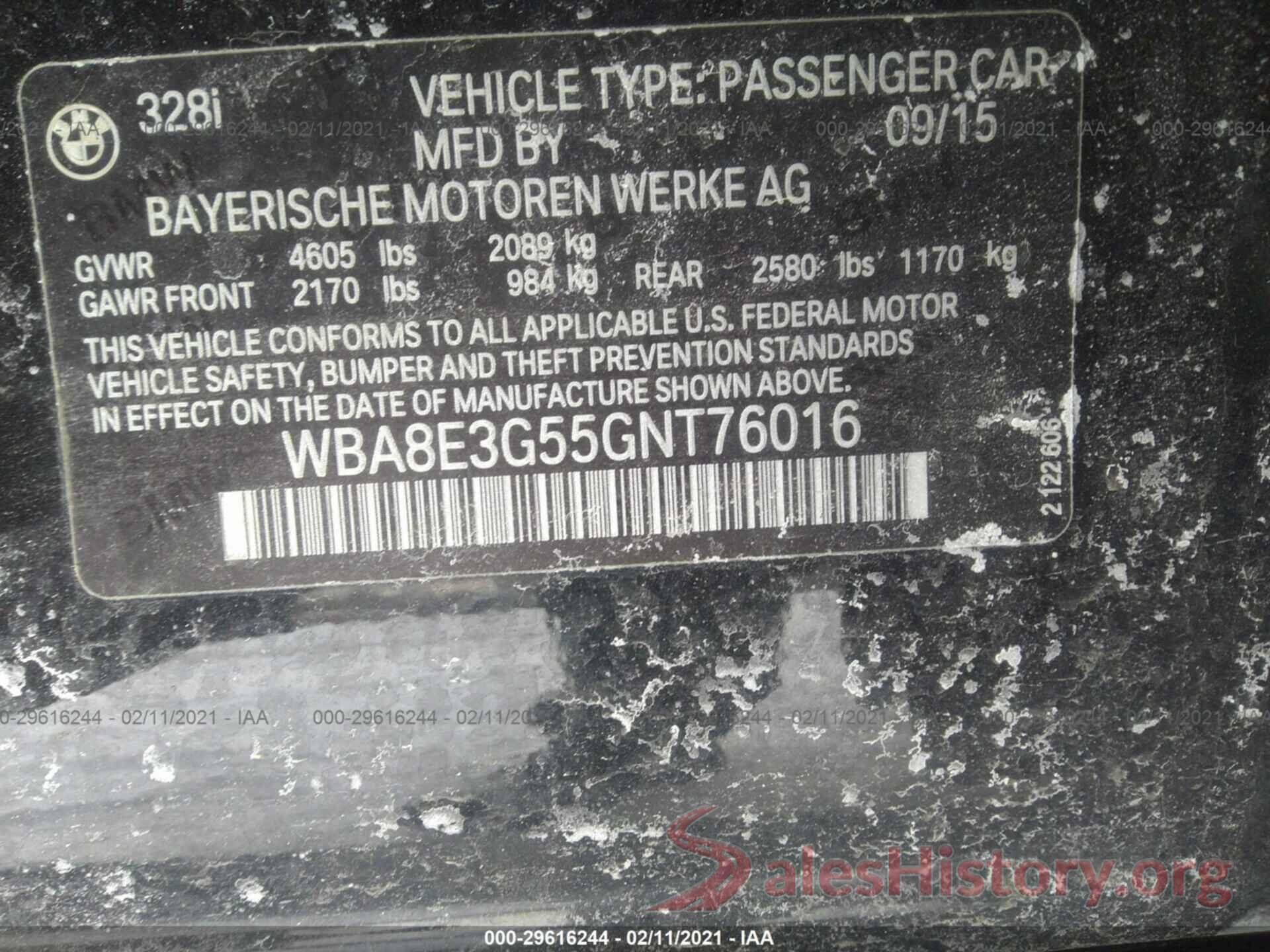 WBA8E3G55GNT76016 2016 BMW 3 SERIES