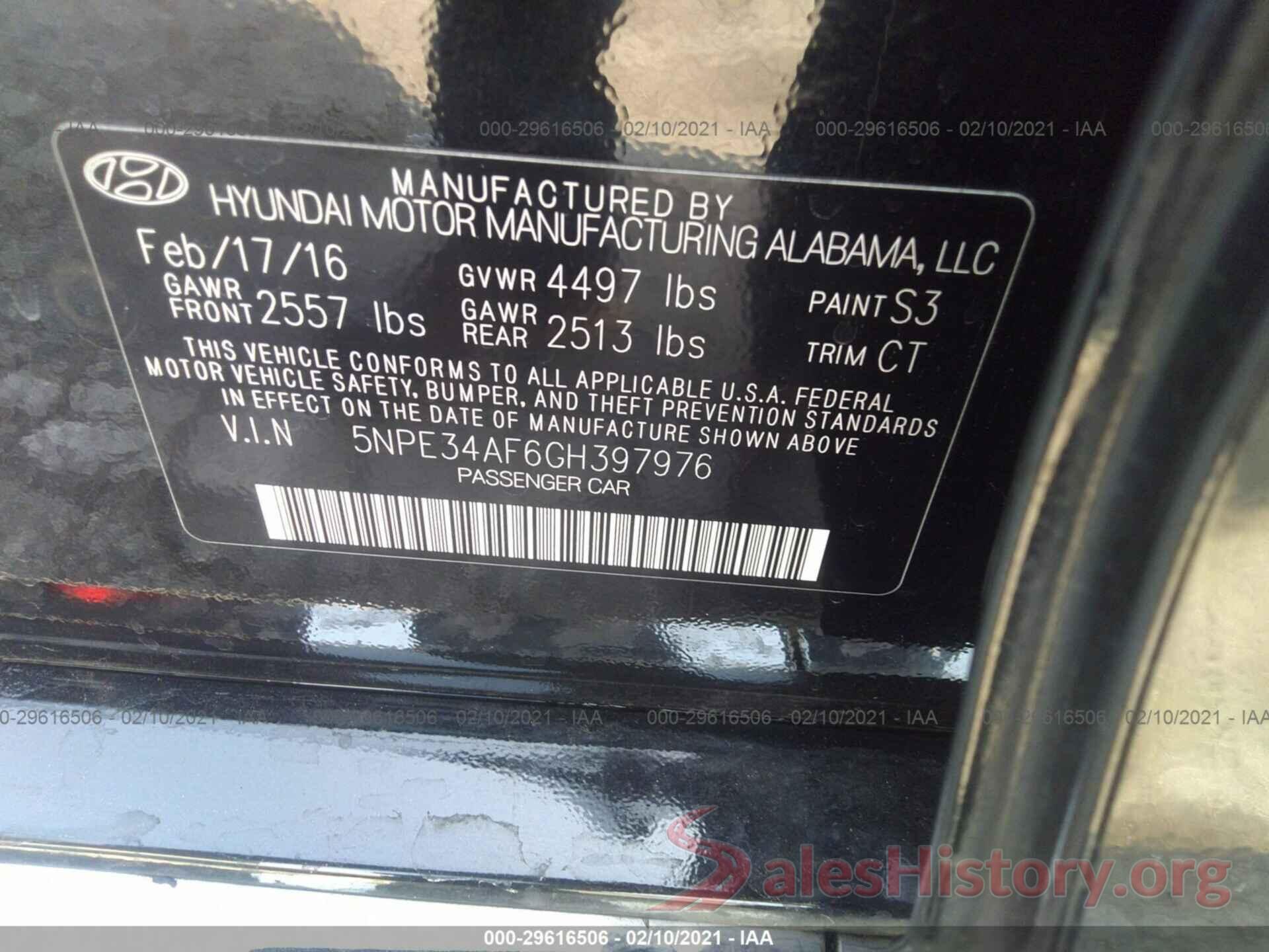 5NPE34AF6GH397976 2016 HYUNDAI SONATA