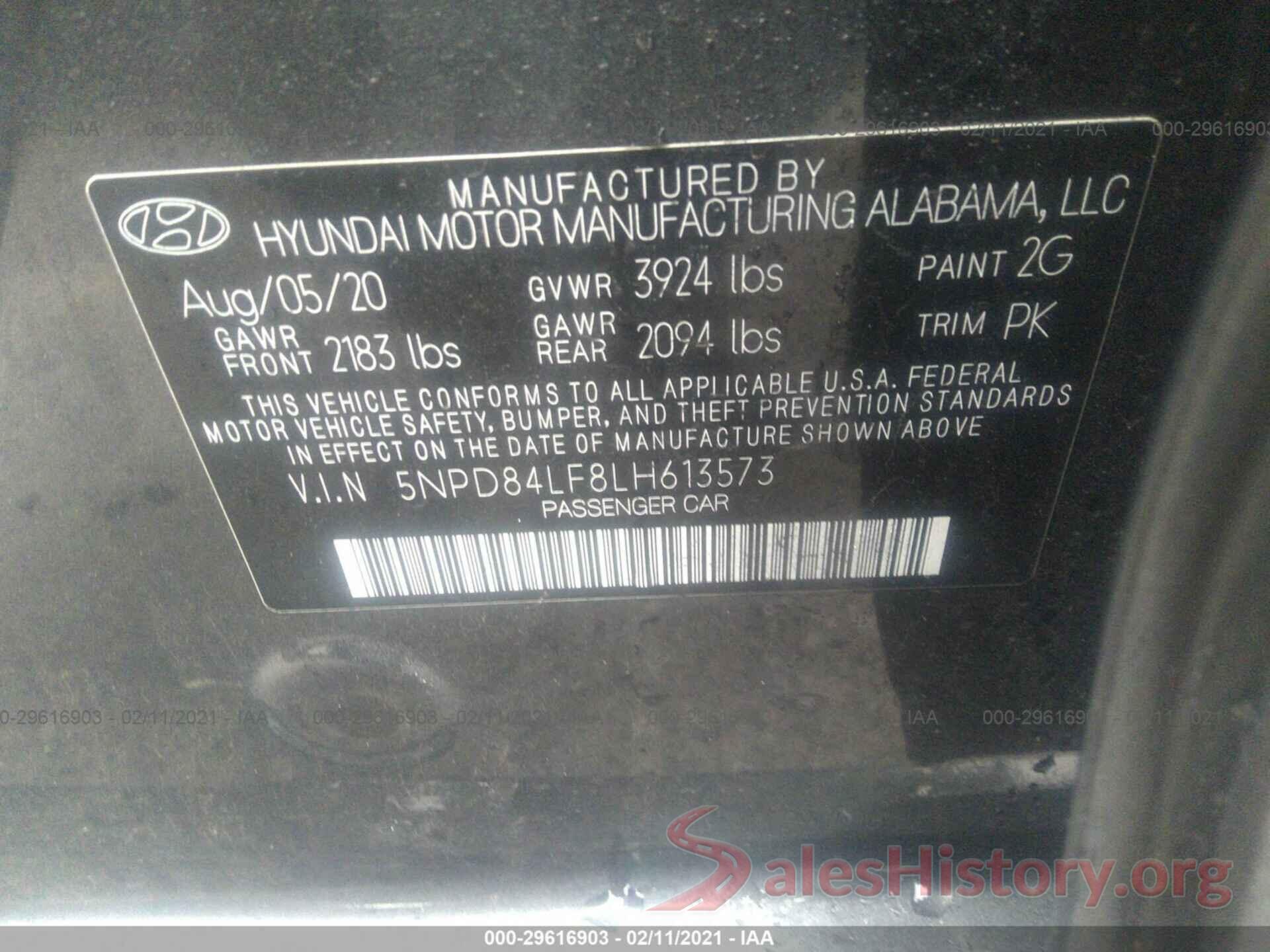 5NPD84LF8LH613573 2020 HYUNDAI ELANTRA