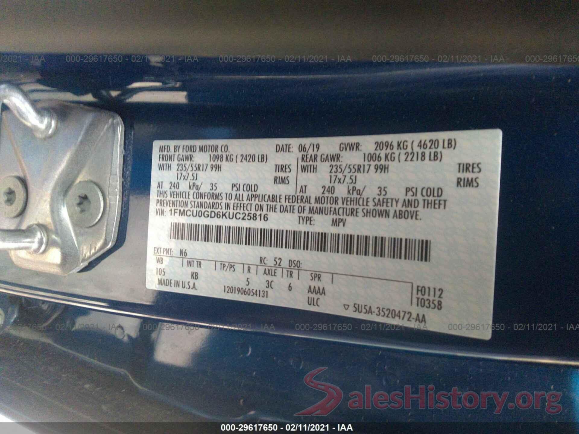 1FMCU0GD6KUC25816 2019 FORD ESCAPE