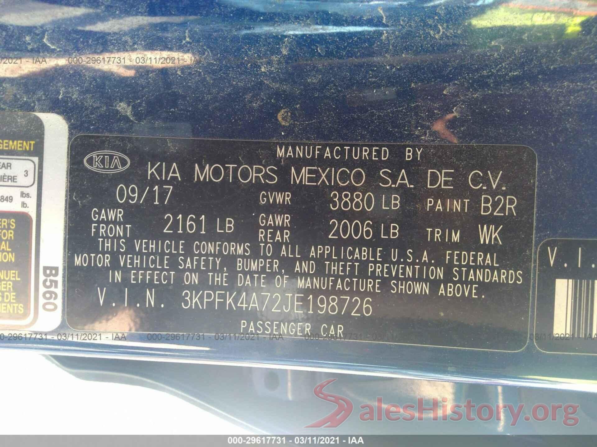 3KPFK4A72JE198726 2018 KIA FORTE