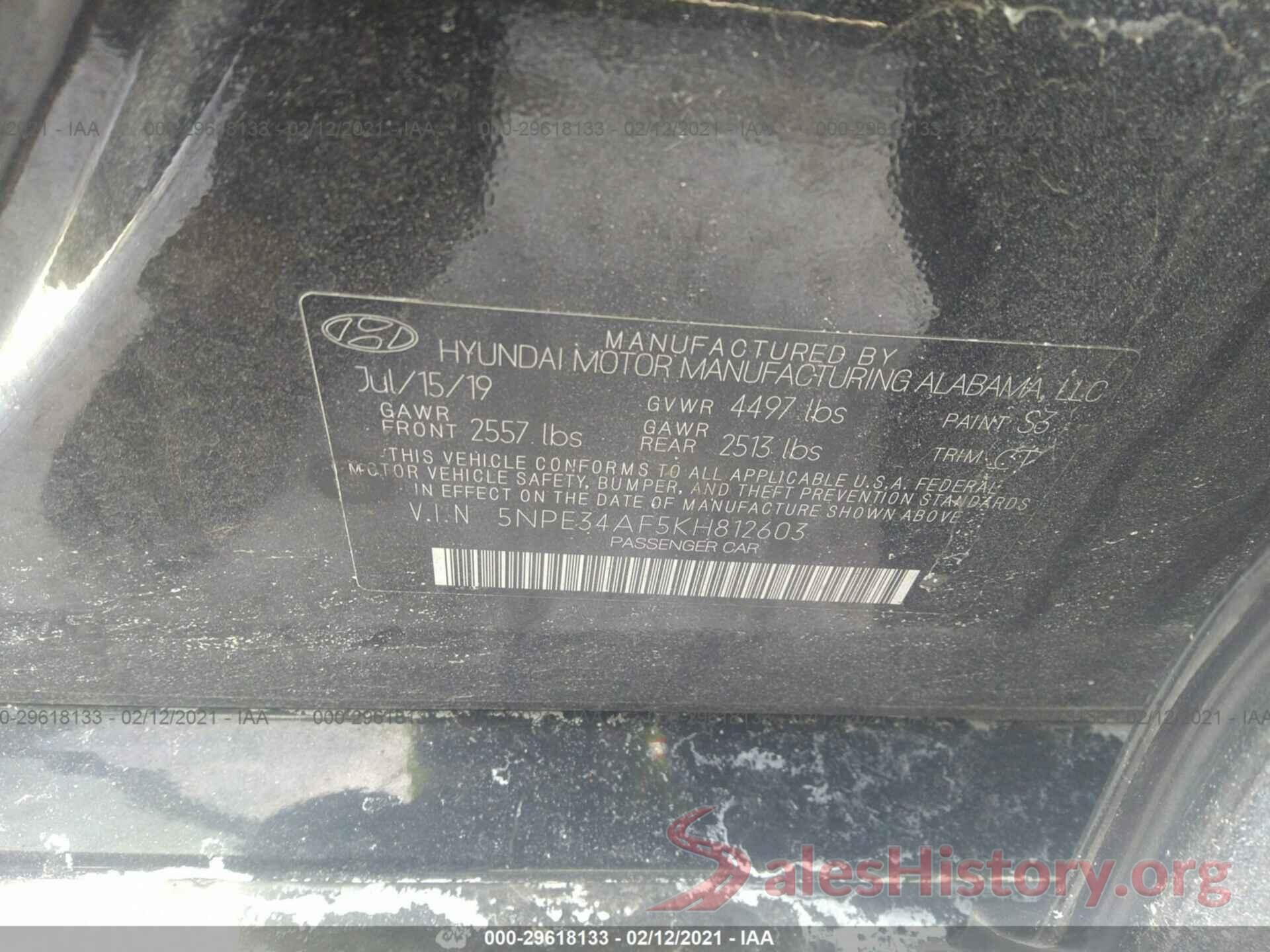 5NPE34AF5KH812603 2019 HYUNDAI SONATA