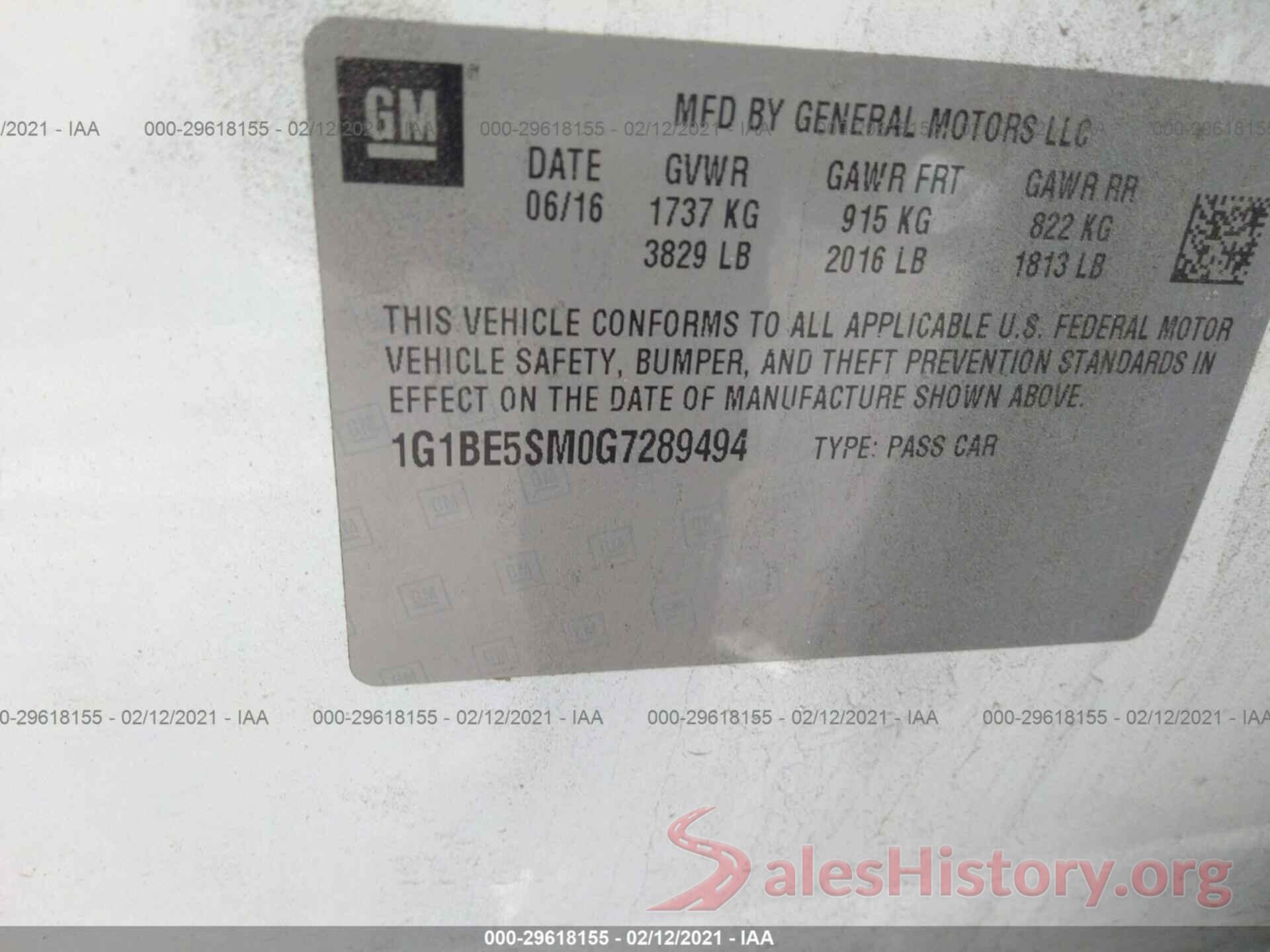 1G1BE5SM0G7289494 2016 CHEVROLET CRUZE