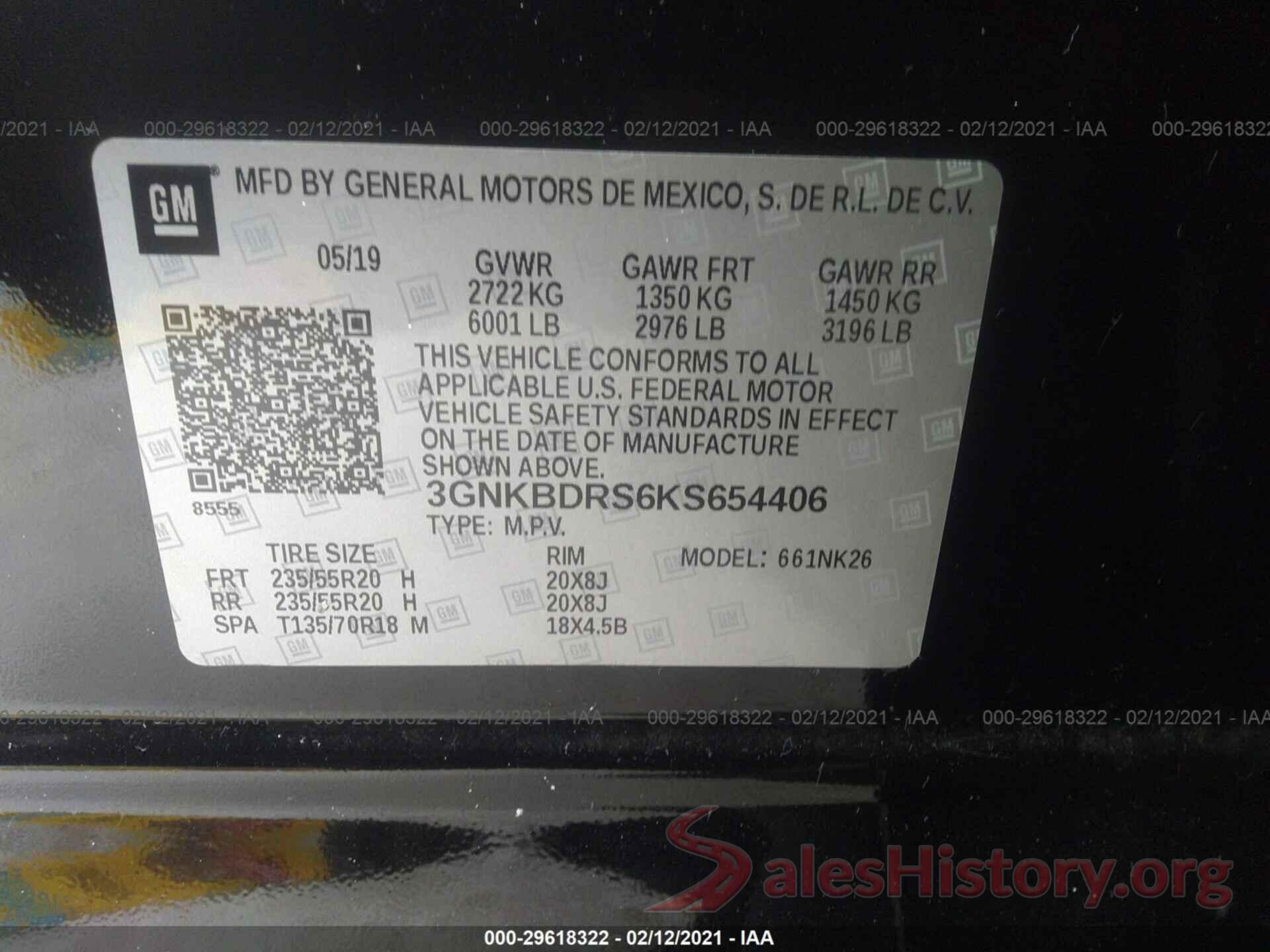 3GNKBDRS6KS654406 2019 CHEVROLET BLAZER