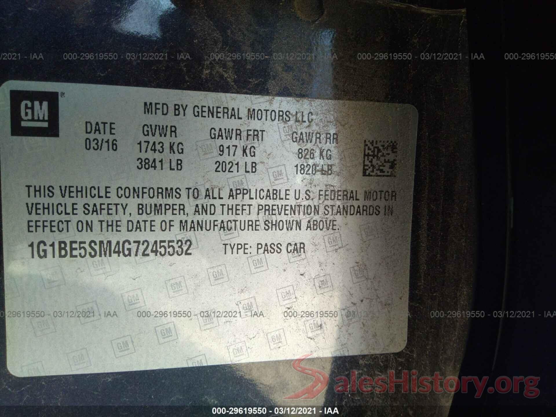 1G1BE5SM4G7245532 2016 CHEVROLET CRUZE