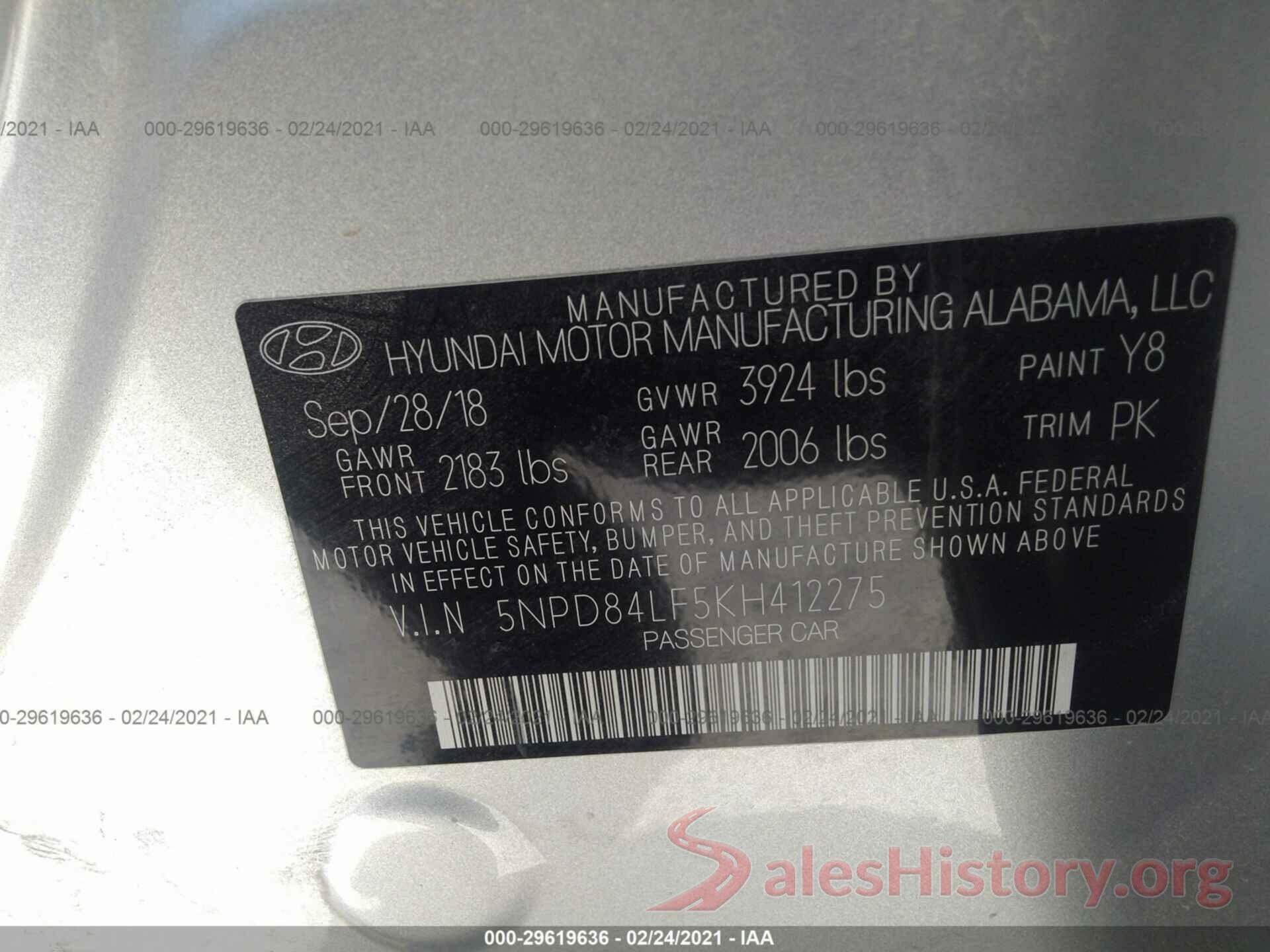 5NPD84LF5KH412275 2019 HYUNDAI ELANTRA