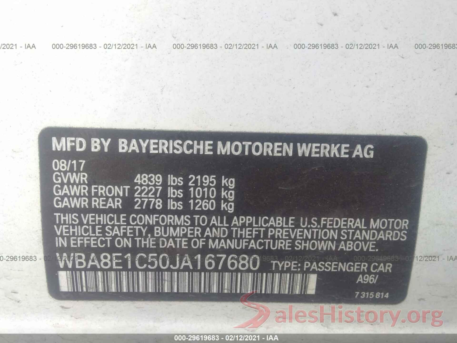 WBA8E1C50JA167680 2018 BMW 3 SERIES