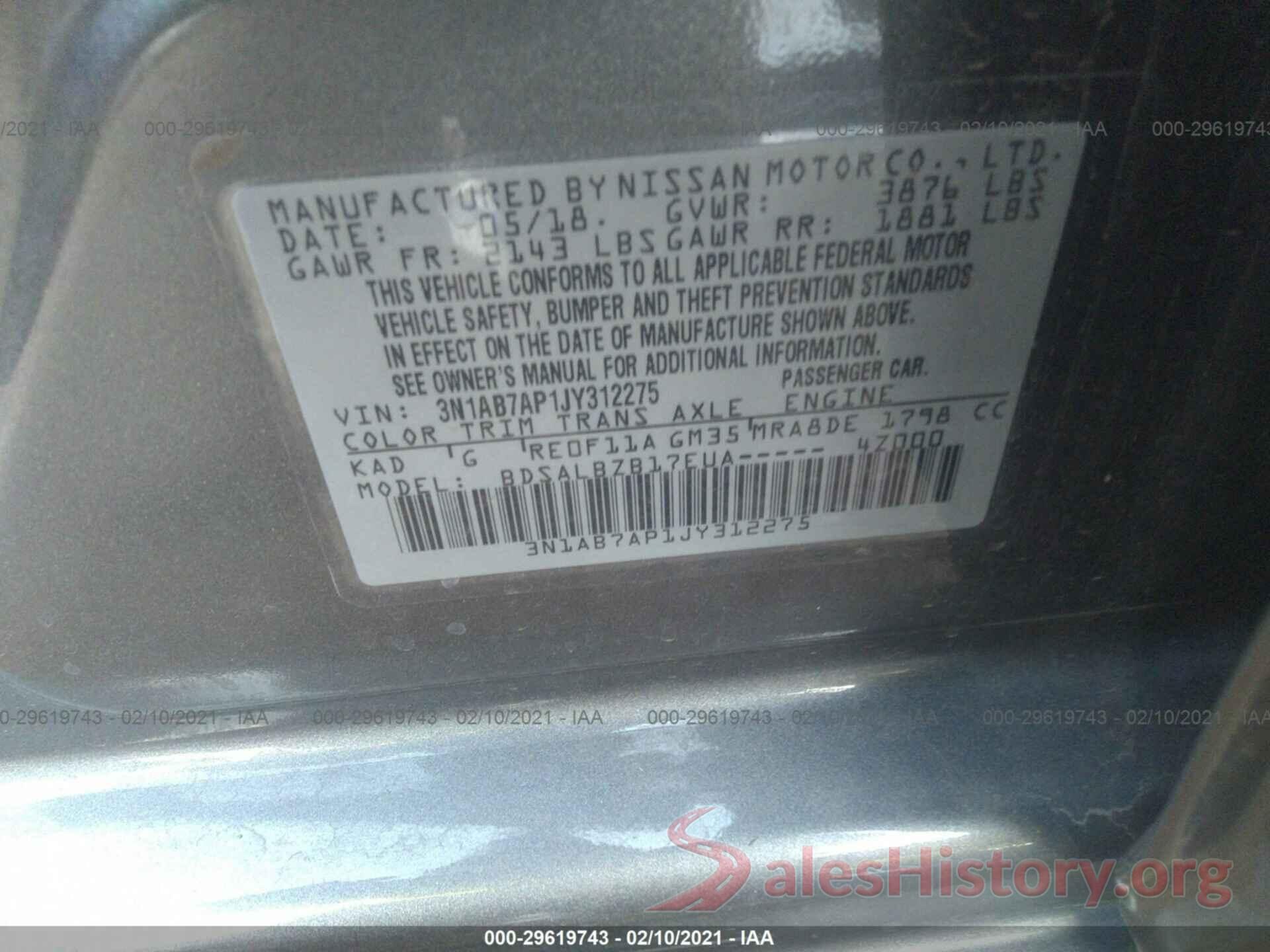 3N1AB7AP1JY312275 2018 NISSAN SENTRA