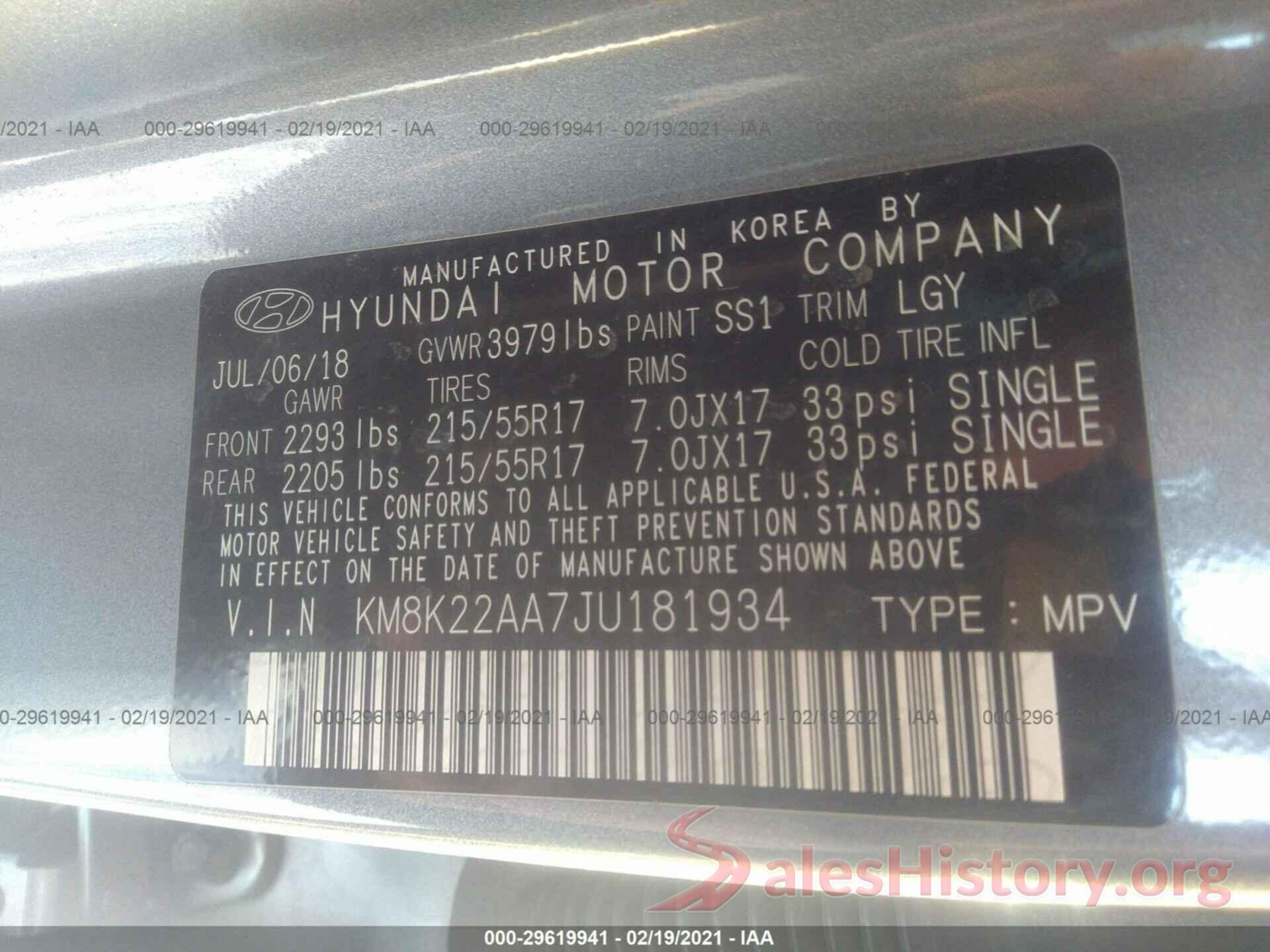 KM8K22AA7JU181934 2018 HYUNDAI KONA