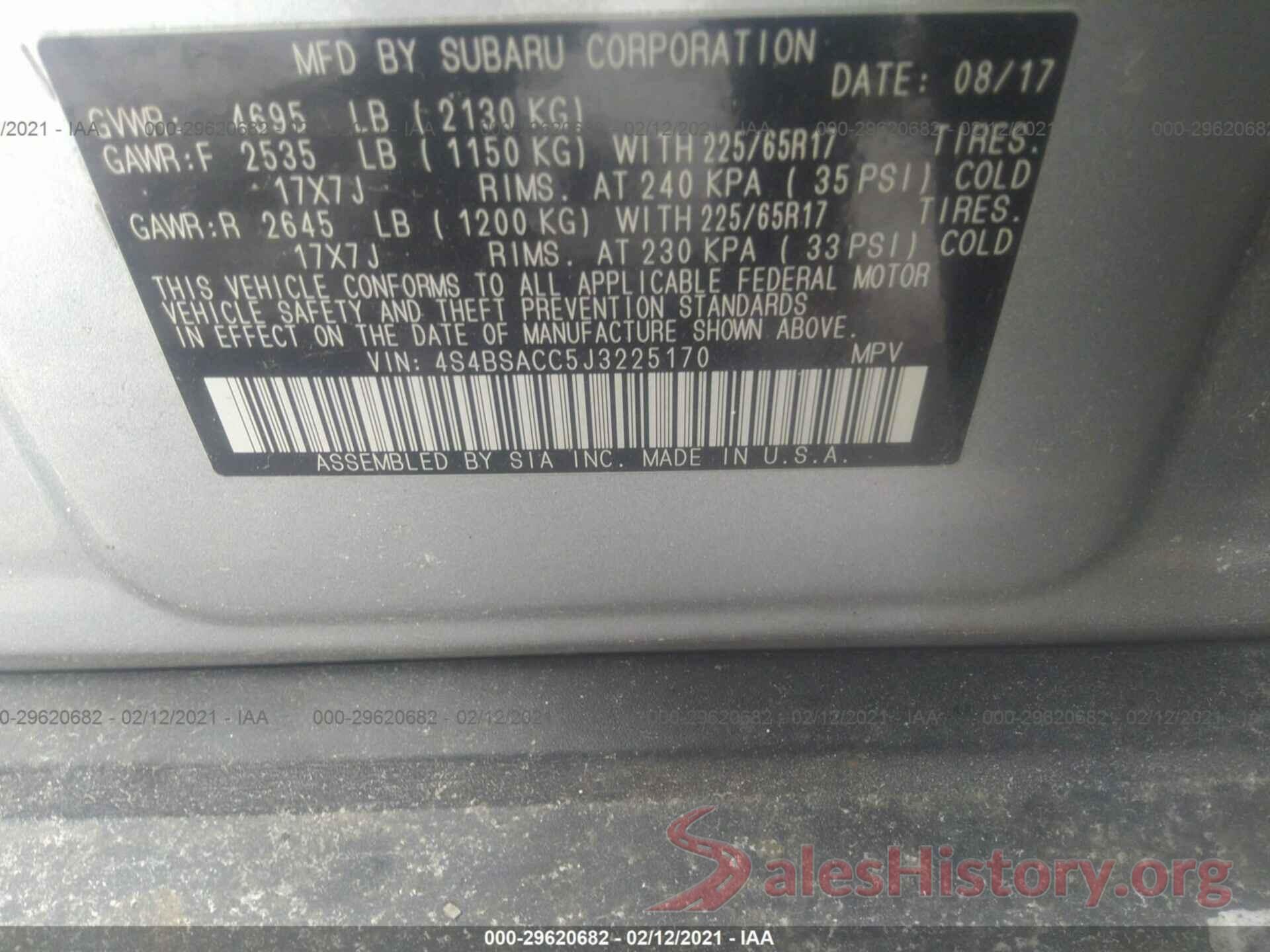 4S4BSACC5J3225170 2018 SUBARU OUTBACK